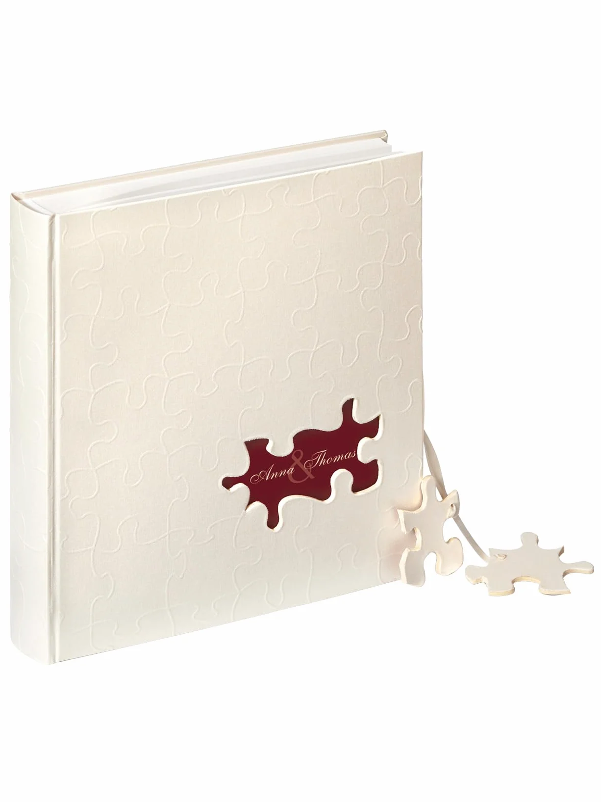 Walther Design Libro de visitas lino blanco con recorte y relieve puzzle de boda GB-173