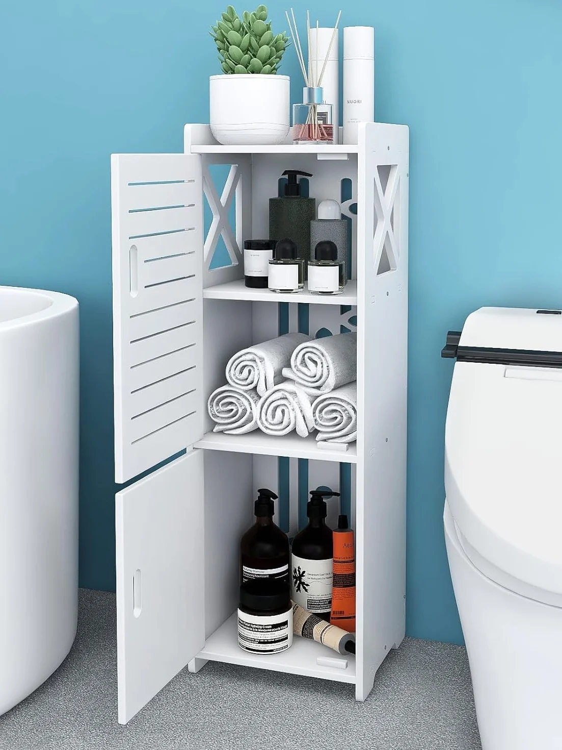 Armario de Baño Estrecho PVC Impermeable 75x25x22 cm Almacenamiento Vertical Multinivel