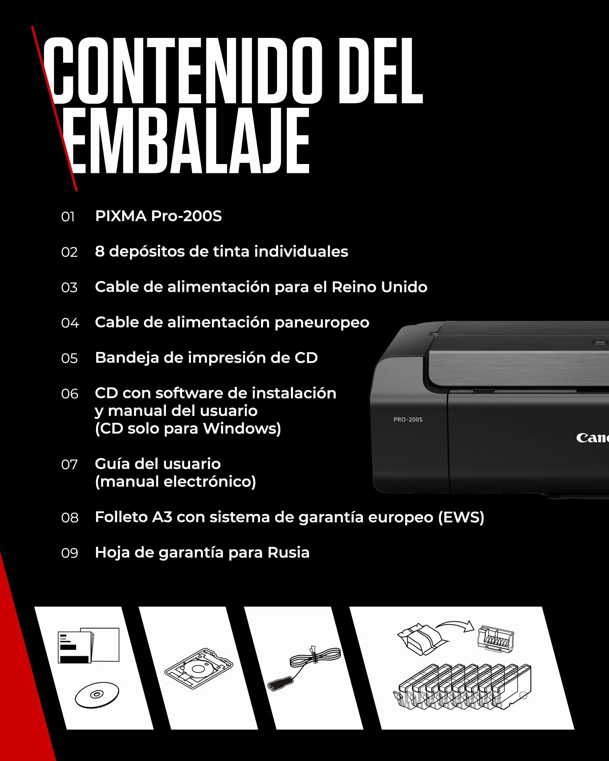 Canon Pixma PRO-200S Impresora Fotográfica Profesional, Sistema de Inyección de Tinta, A3+, WiFi, 8 Cartuchos de Tinta, Impresión Sin Bordes, Impresión de Alta Velocidad, Negro