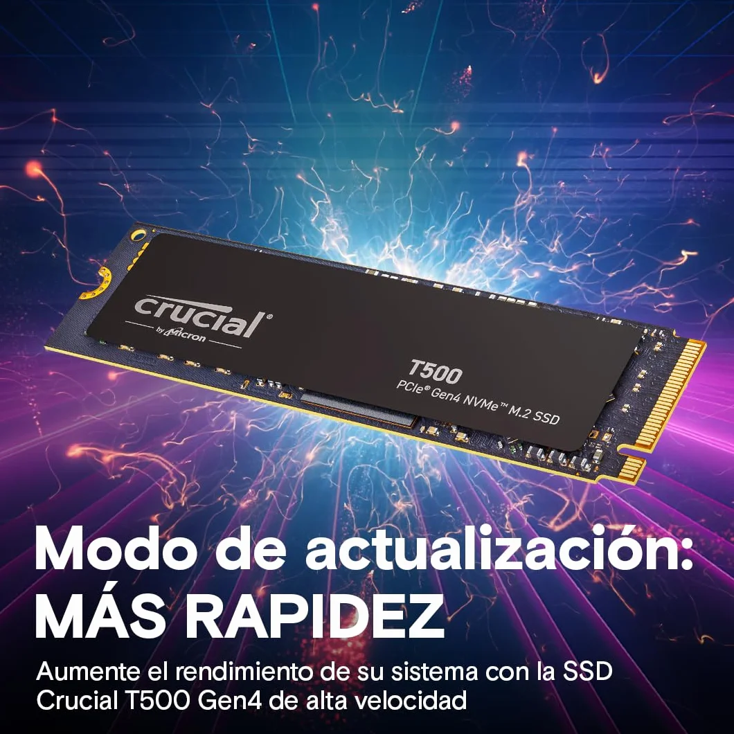 Crucial T500 SSD 1TB PCIe Gen4 NVMe M.2, hasta 7300 MB/s, TLC NAND, Compatible con Ordenador Portátil y de Sobremesa, Disco Duro Interno, Microsoft DirectStorage - CT1000T500SSD8