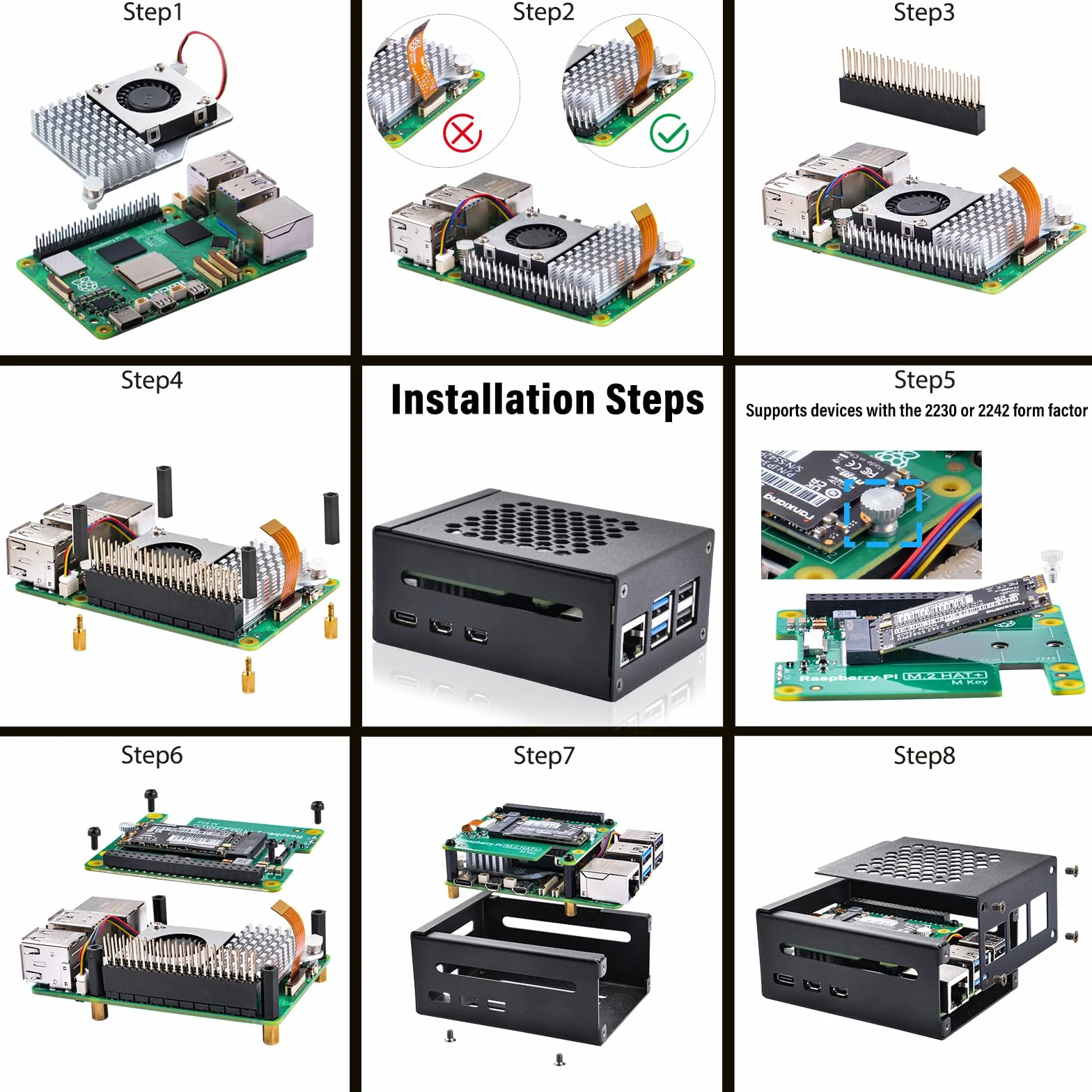 GeeekPi Metal Case for Raspberry Pi 5 with Official M.2 Hat+ and Active Cooler, Support M.2 SSD 2230/2242