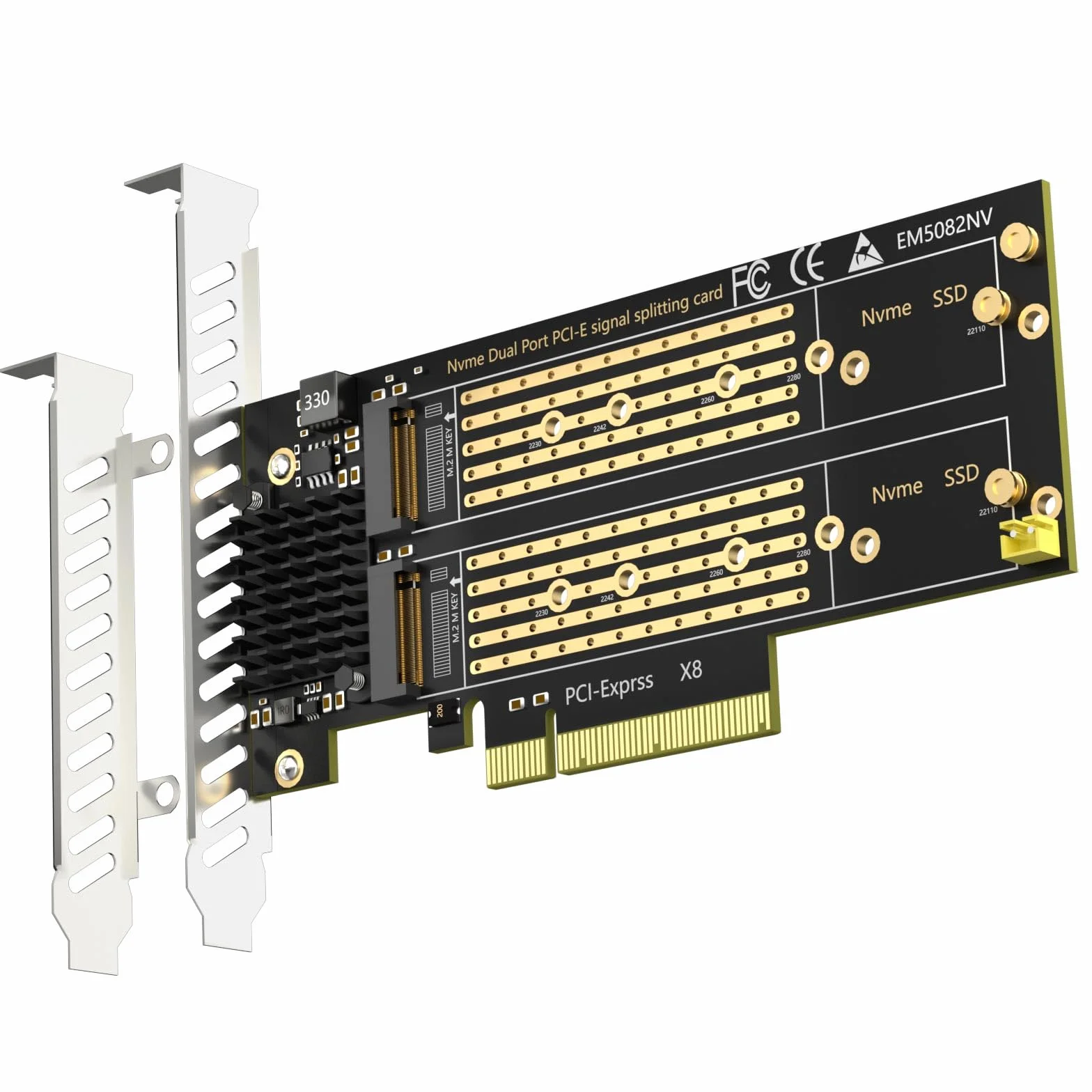 GLOTRENDS PA21 Dual Adaptador M.2 NVMe a PCIe 4.0 X8 sin bifurcación PCIe, configuración de Raid M.2 NVMe Mediante Herramienta del Sistema operativo (Compatible con tamaños 22110/2280)