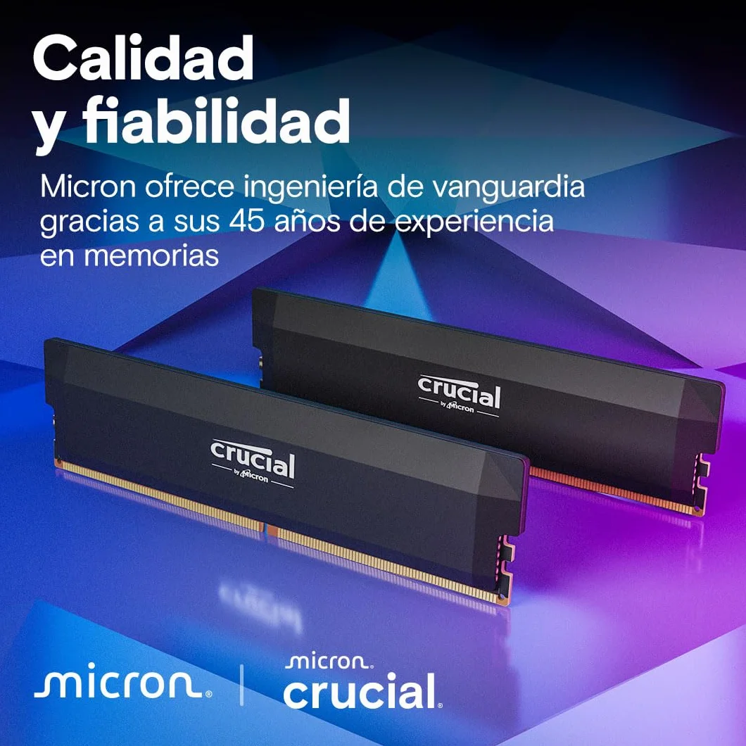 Crucial Pro RAM DDR5 32GB (2x16GB) 6000MHz CL36, Overclocking Gaming, Intel XMP 3.0 / AMD Expo, PC Memoria, Negro - CP2K16G60C36U5B