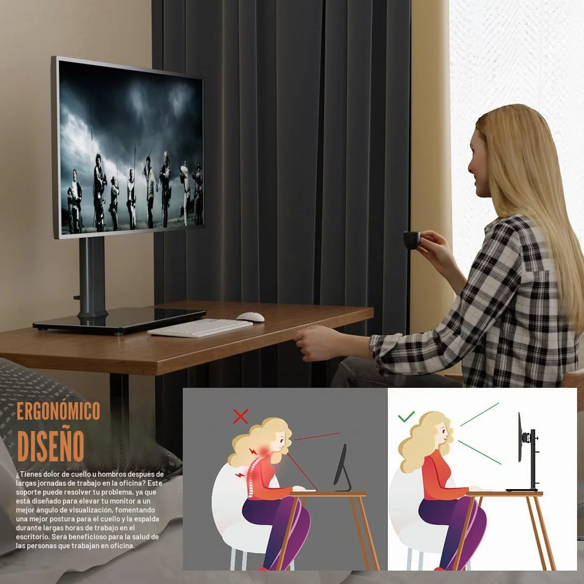 Hemudu Soporte TV Pie Universal 13 a 32 Pulgadas, Soporte TV Mesa Giratorio 100º, Soporte Monitor Altura Ajustable de 4 Niveles, Inclinable 25º, Rotación 360º, Max Peso 35 kg, Max Vesa 100x100 mm