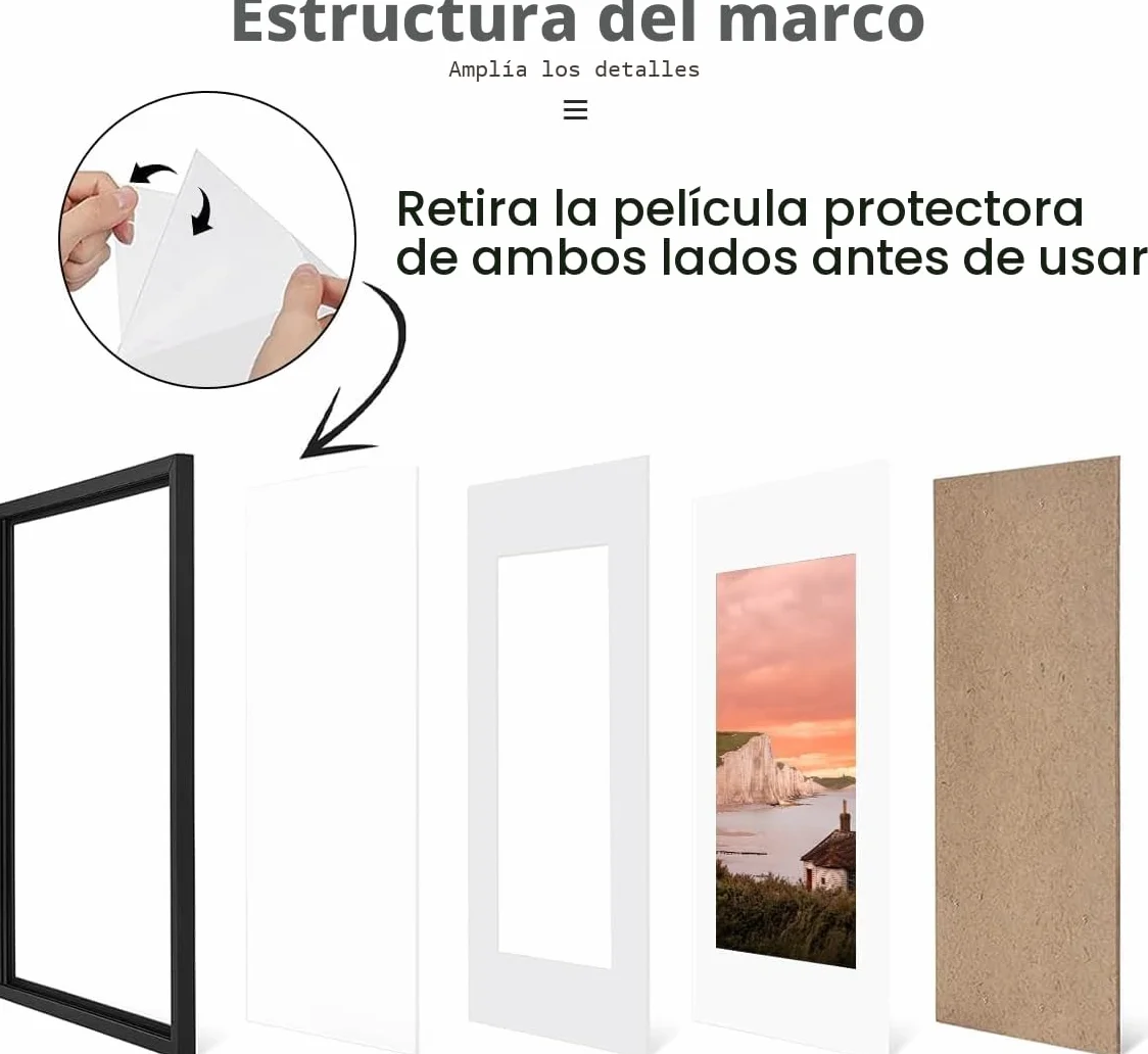 Marco de fotos A4 negro MDF 21x29,7 cm con vidrio acrílico
