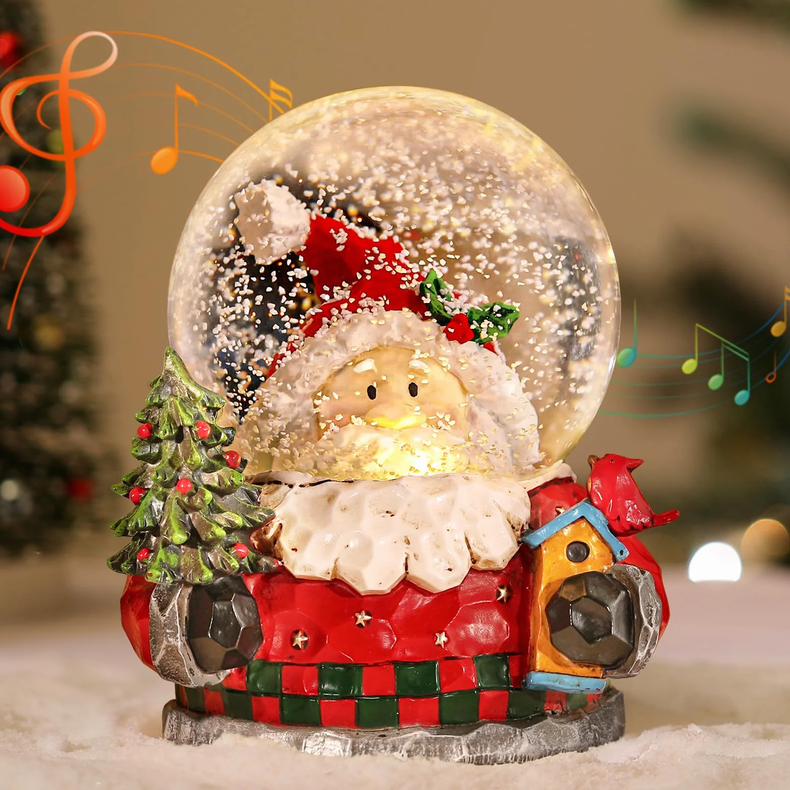 Lewondr Globo de Nieve Navideño, Alimentación por Pilas, Decoración Navidad con Papá Noel