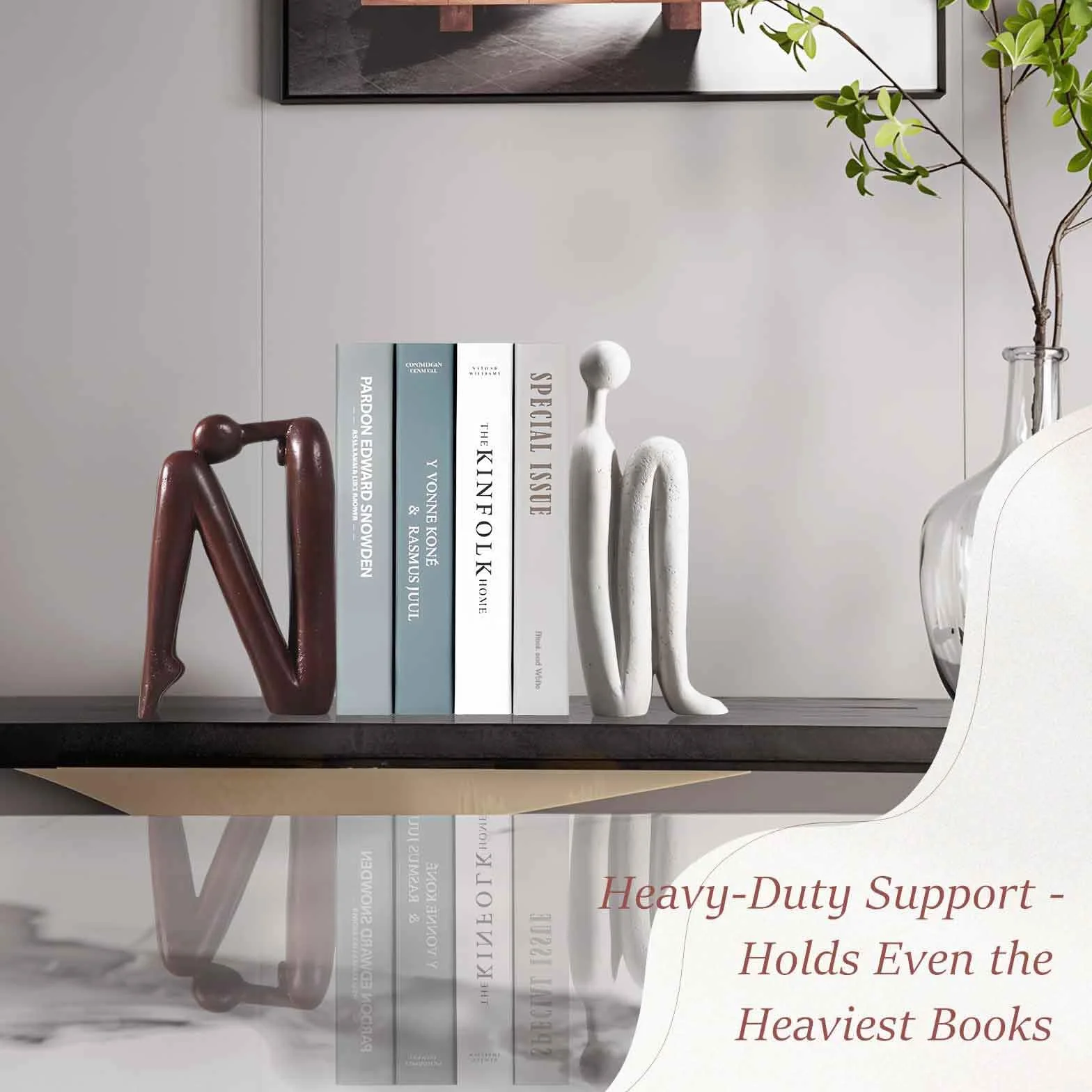 Sujetalibros Decorativos de Cerámica Set de 2 – Figuras Abstractas Modernas Blanco y Marrón – Pesados para Libros