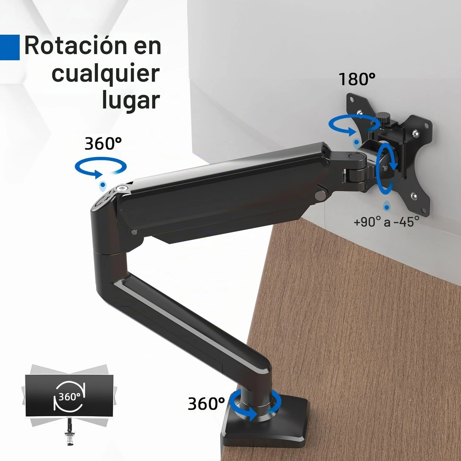 GRIFEMA GB2003-1 Soporte de Monitor con Resorte de Gas para Pantalla de Computadora de 13-32 Pulgadas, Altura Ajustable, VESA 75x75/100x100, Peso 2-9 kg, Negro