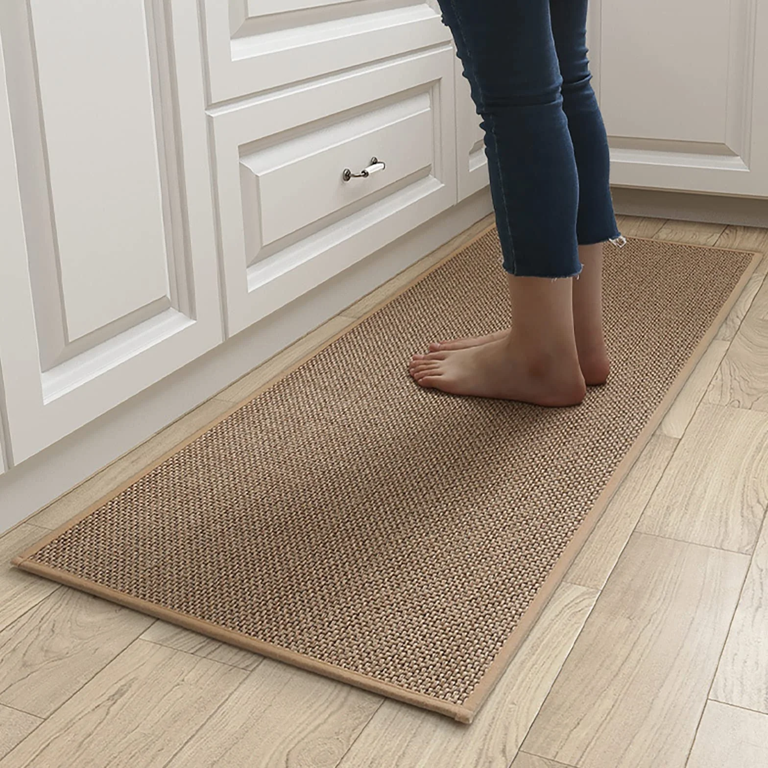 Urukundo Alfombra de Cocina Frente al Fregadero - Alfombra de Lino Lavable y Antideslizante de Goma, Yute para Cocina - Marrón - 44 x 120cm