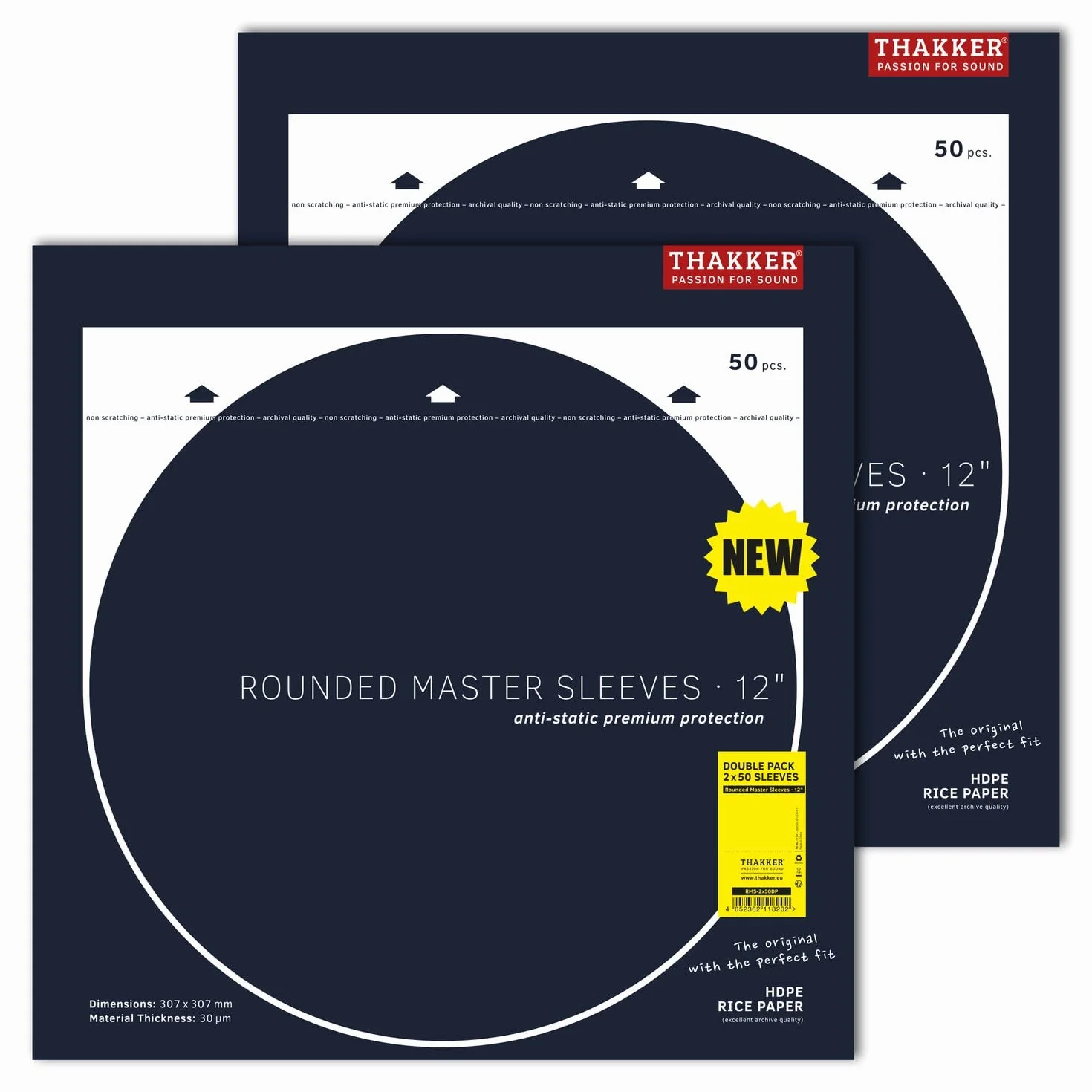THAKKER Rounded Master Sleeves 12" - 100 Fundas semicirculares para Discos de Vinilo de 12 Pulgadas | Fundas antiestáticas para LP con Forro de Papel de arroz | Calidad de Archivo para coleccionistas