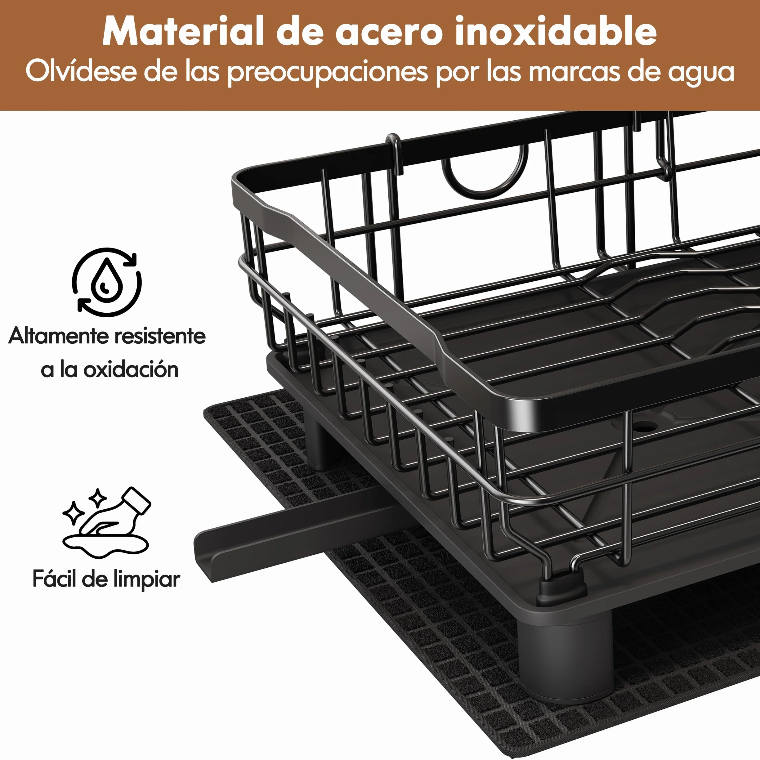 MAJALiS Escurreplatos Acero Inoxidable con Drenaje, 2 Niveles, Negro