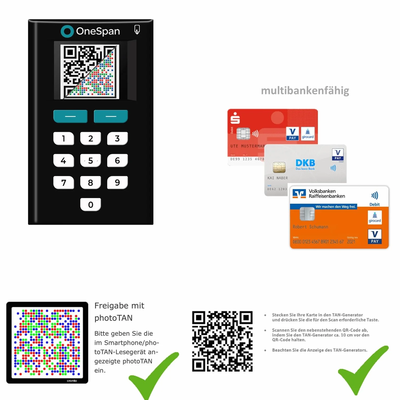OneSpan Digipass 882 Hybrid TAN Generador compatible con chipTAN QR y SmartTAN Photo para cajas de ahorros y bancos populares