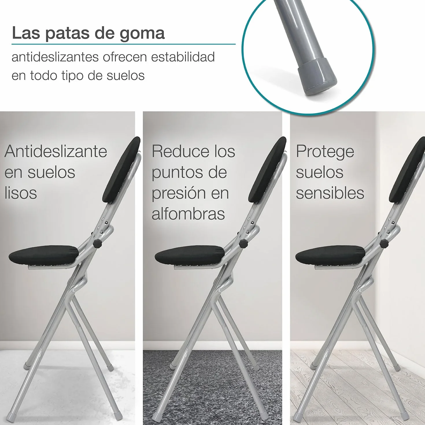 ELONEO Silla Plegable Acolchada Antideslizante 3 Alturas 58-65 cm 120 kg 45x98x47 cm Plateado