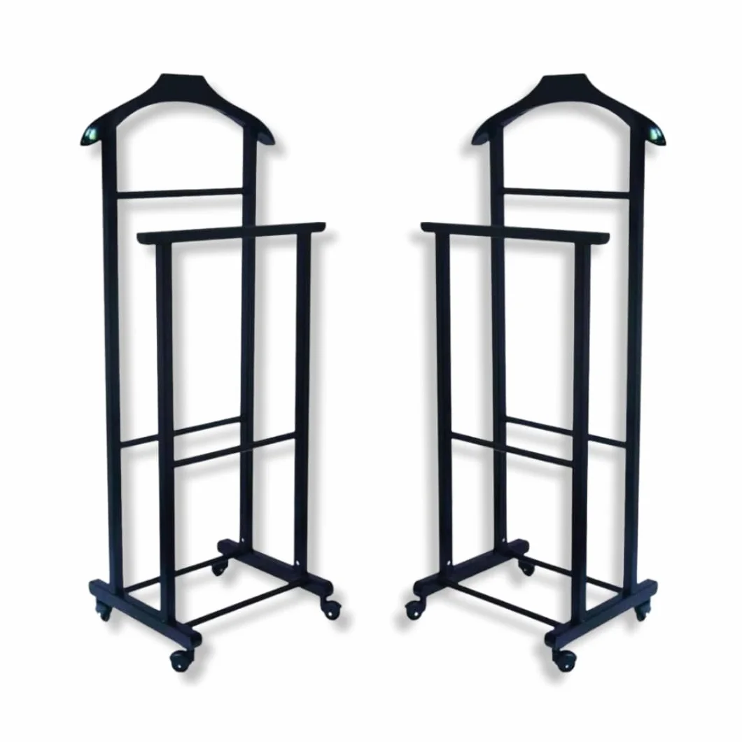 Perchero de dormitorio 2 usuarios negro madera de haya natural doble con 4 ruedas Italia