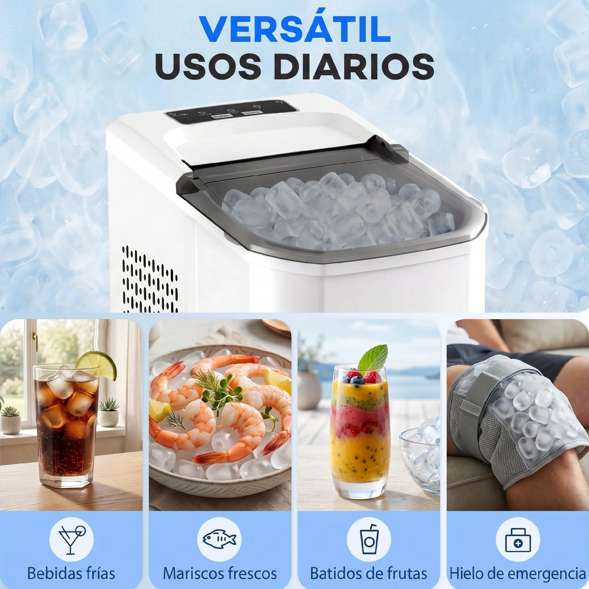 HOMCOM Máquina de Hielo Autolimpiable 12 kg/24H 9 Cubitos en 7 Min 2 Tamaños 1,5L Depósito Blanco