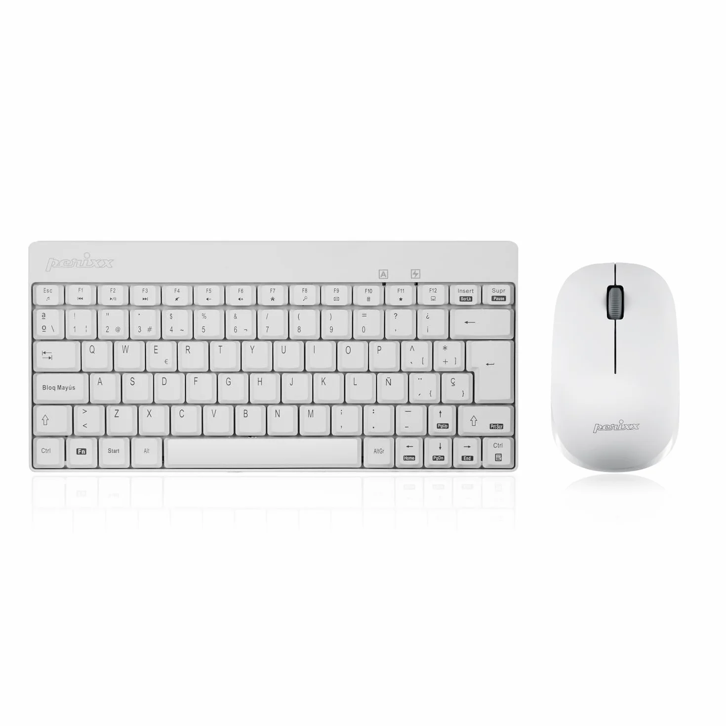 Perixx PERIDUO-712W Combo Teclado Pequeño y Ratón Inalámbrico para Windows, 2.4 GHz con Receptor USB, QWERTY Español, Blanco