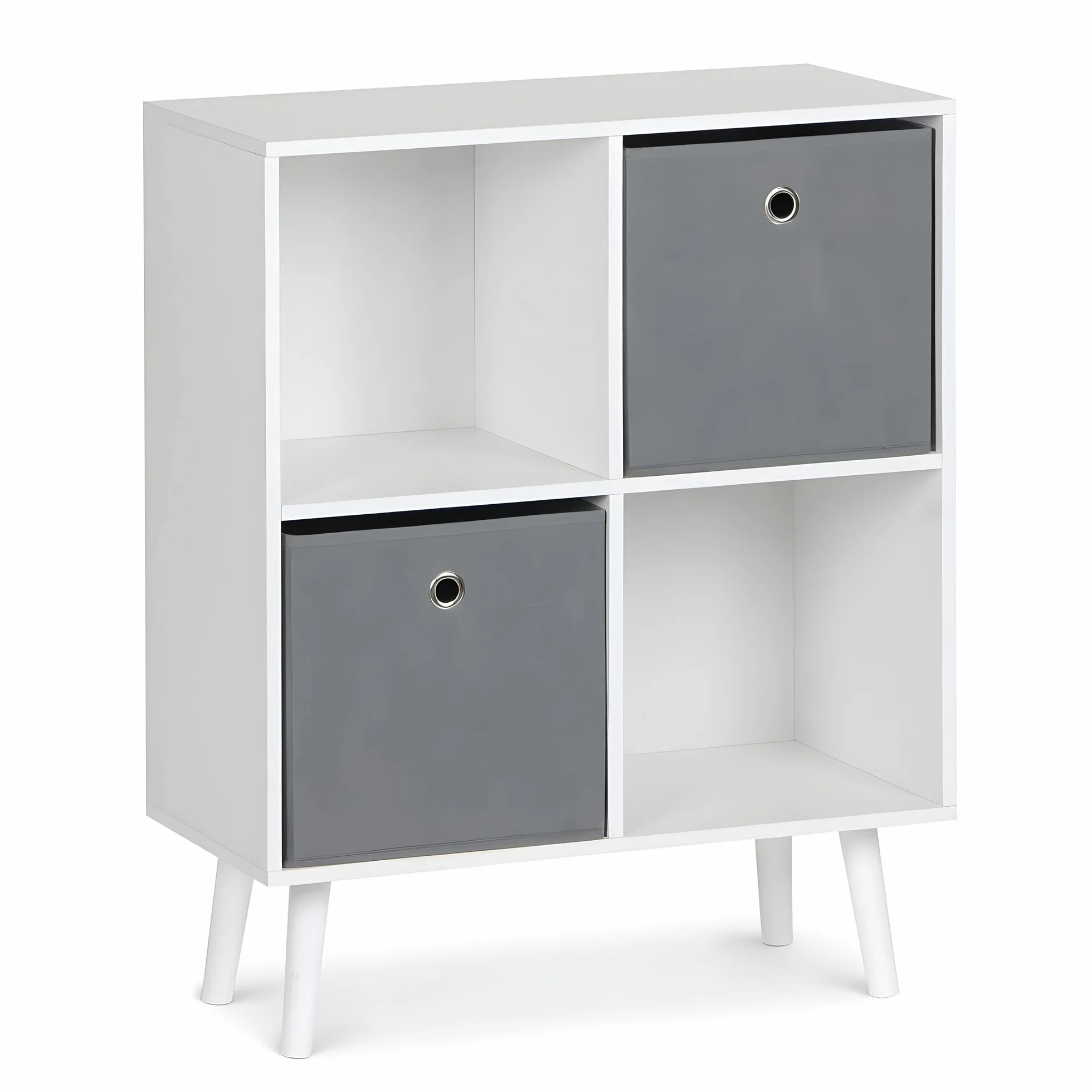 Estantería Cubo de Madera 4 Compartimentos 60x29x75 cm Blanca y Gris con Cajones Extraíbles