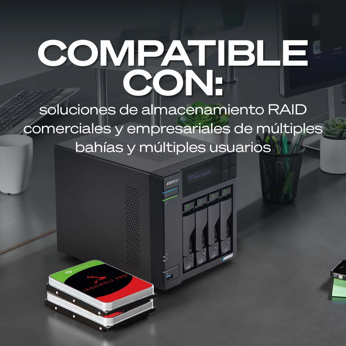 Seagate IronWolf Pro 8TB, Enterprise HDD NAS interno, CMR, SATA a 6 Gb/s, 7200 RPM, caché de 256 MB para almacenamiento conectado a red RAID, servicios Rescue, Paquete Abre-fácil (ST8000NTZ01)