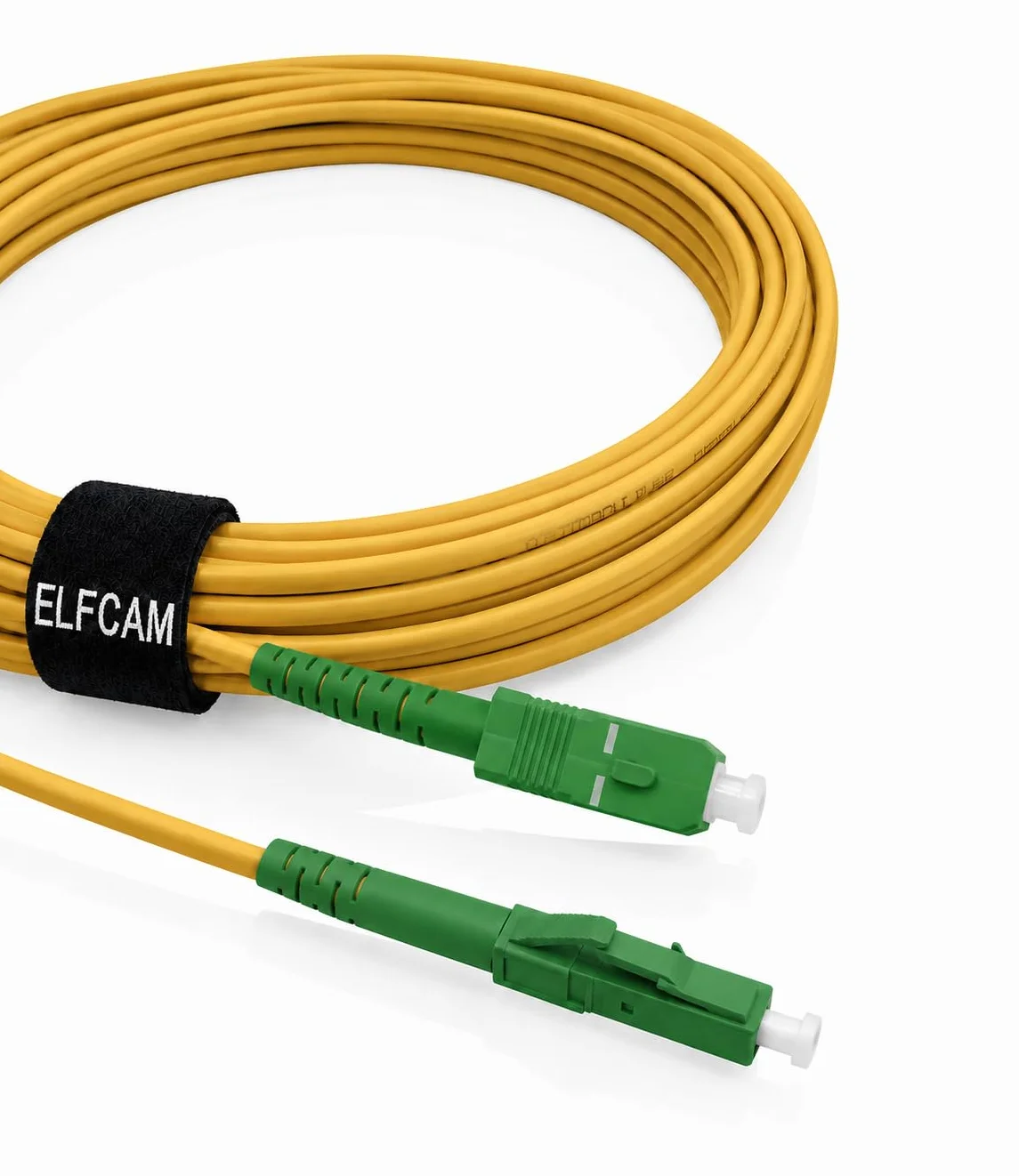 Elfcam® - Cable Fibra Óptica SC/APC a LC/APC Monomodo Simplex 9/125 LSZH, Color Amarillo (50M)