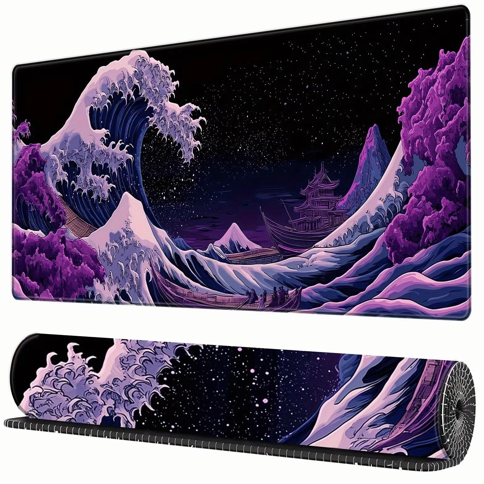 Alfombrilla de Ratón XXL 1000x500x3mm, Alfombrilla de Escritorio Grande Ola Japonesa, Mouse Pad Gaming Antideslizante con Bordes Cosidos para Teclado, PC y Oficina