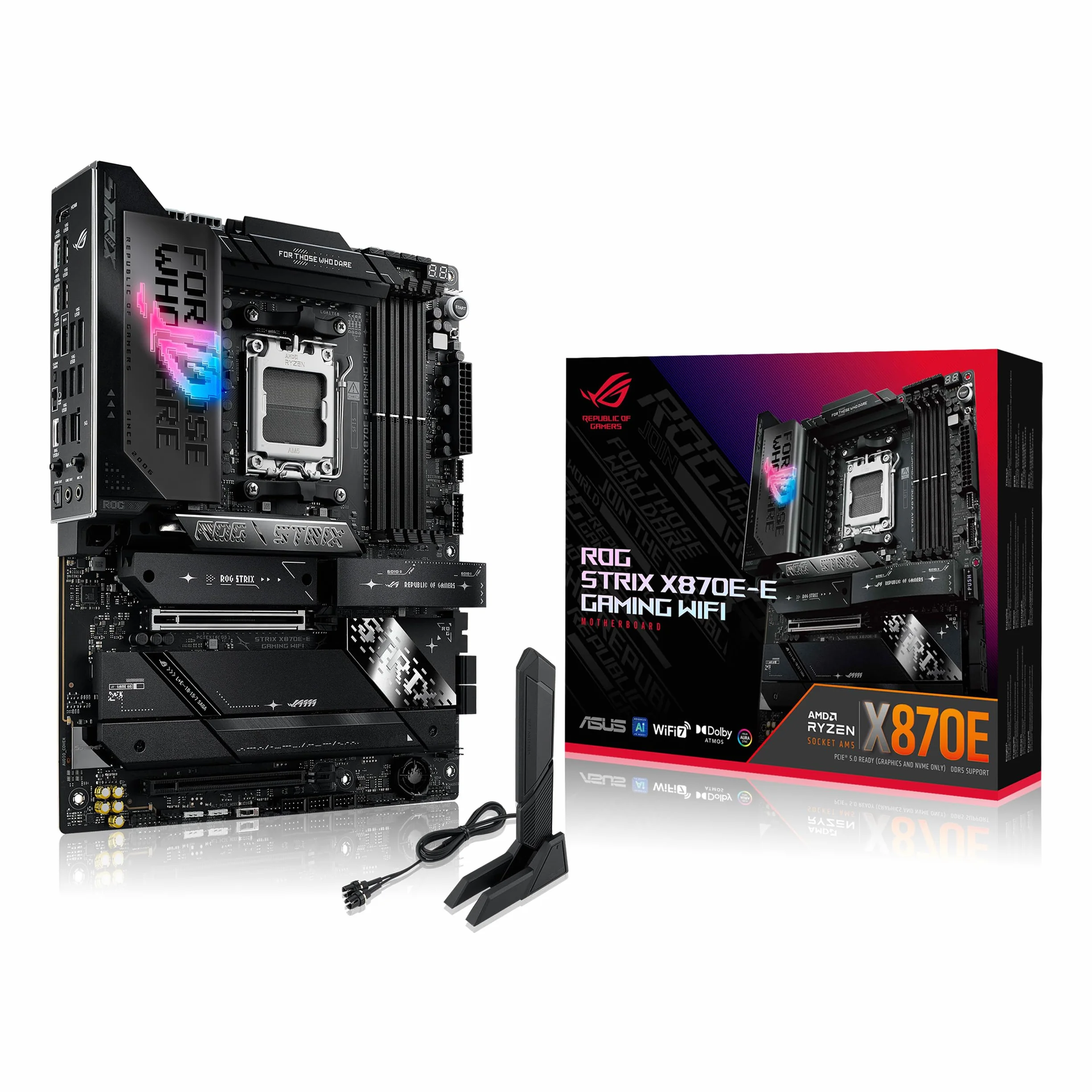 ASUS ROG Strix X870E-E Gaming WiFi - Placa Base AMD ATX, 18+2+2 etapas de Potencia, DDR5, 5X M.2, PCIe 5.0 Compatible con GPU de última generación, WiFi 7, USB 20G con PD 3.0 de hasta 30 W