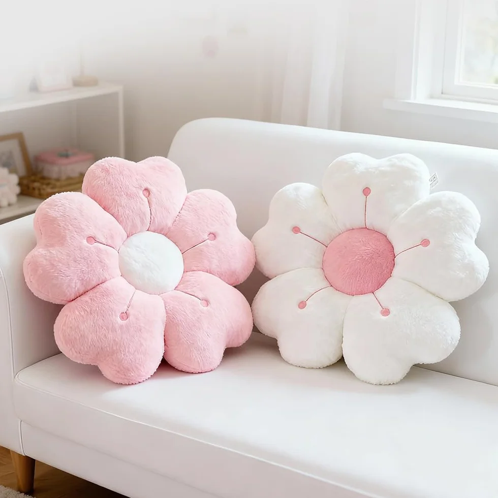 Cojines de flores 35 cm suaves para suelo decoración habitación sofá cama (blanco)