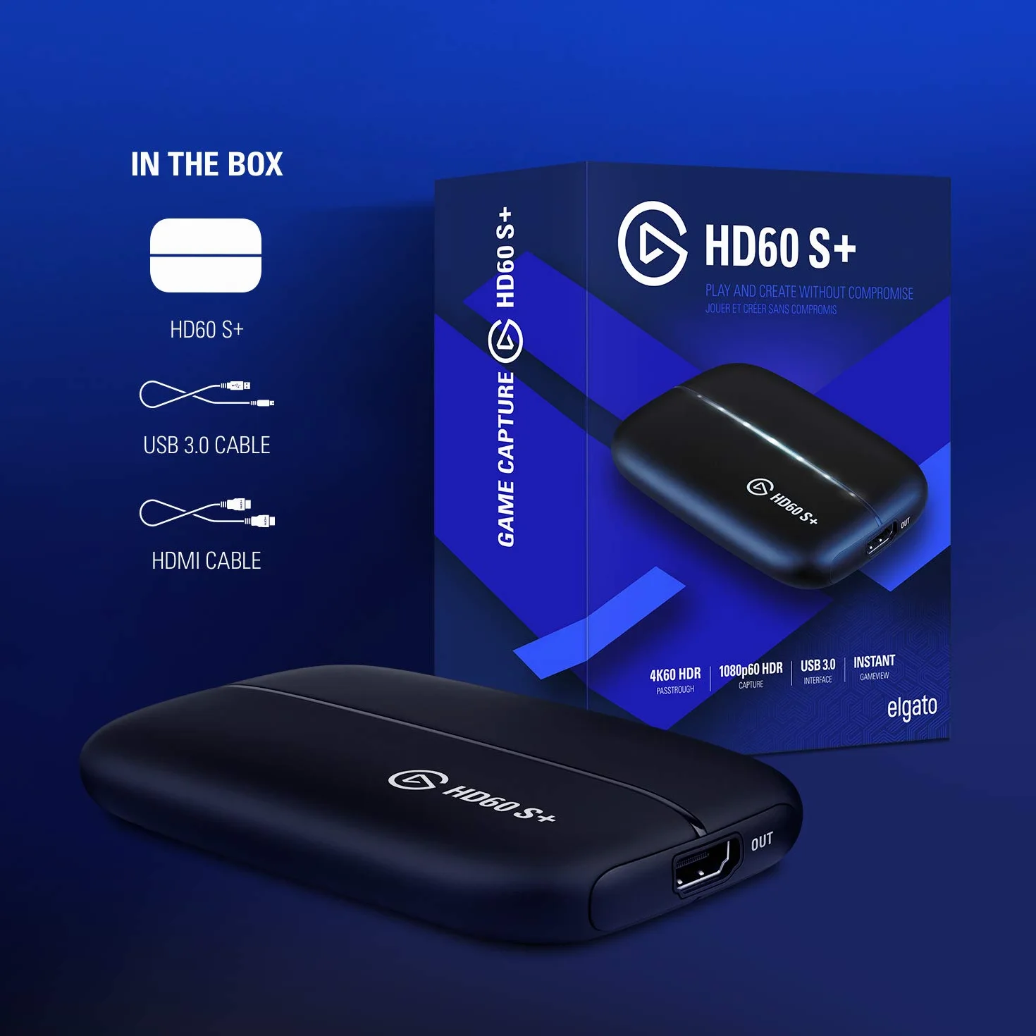 Elgato HD60 S+, capturadora externa, streaming y grabación a 1080p60 HDR10 o 4K60 HDR10 con latencia ultrabaja en PS5, PS4/Pro, Xbox Series X/S, Xbox One X/S, en OBS y otros, funciona con PC y Mac