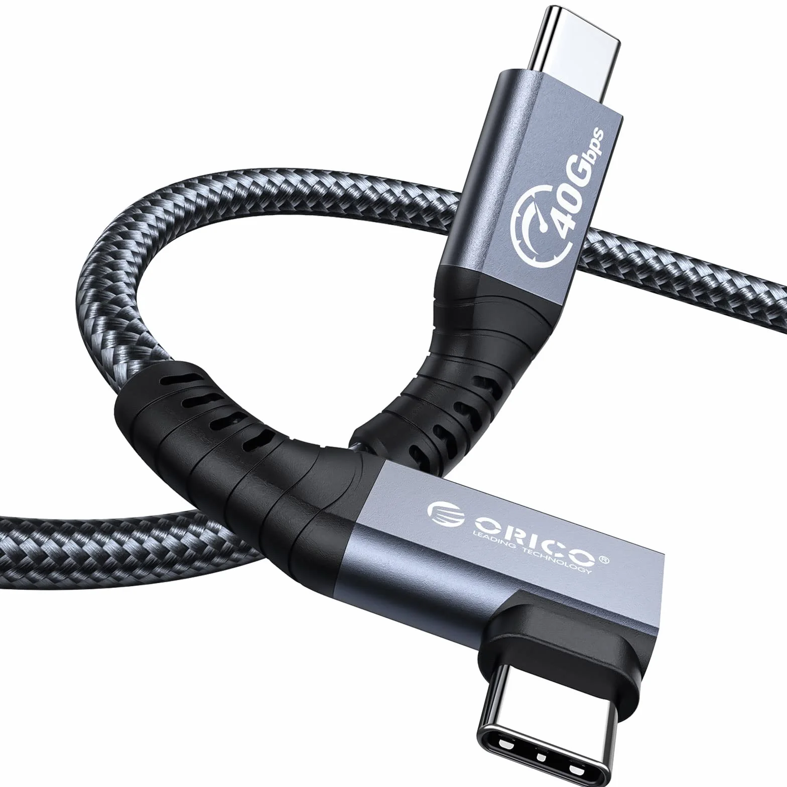 ORICO Cable para Thunderbolt 4, Compatible con Thunderbolt 3/USB4, Tasa de Transferencia 40Gbps, 8K@60Hz (Dos Pantallas 4k@60Hz) con PD 100W (20V/5A) para PC, eGUP y Portátil (Ángulo Recto,0.8M)