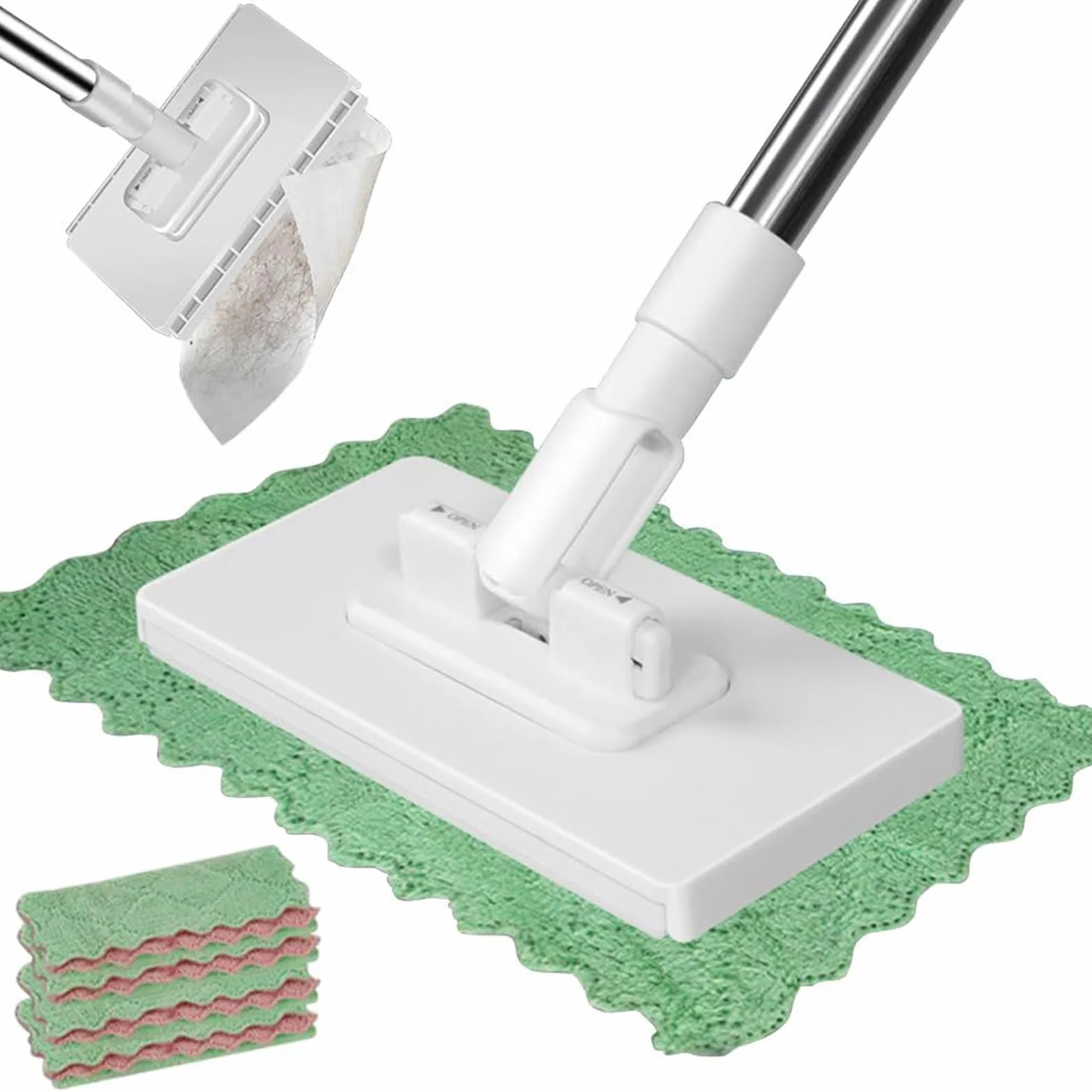 Mopa Desmontable 100 cm Limpieza Sin Manos Incluye 4 Trapos Microfibra Fregona Suelos Madera Baldosas Baño