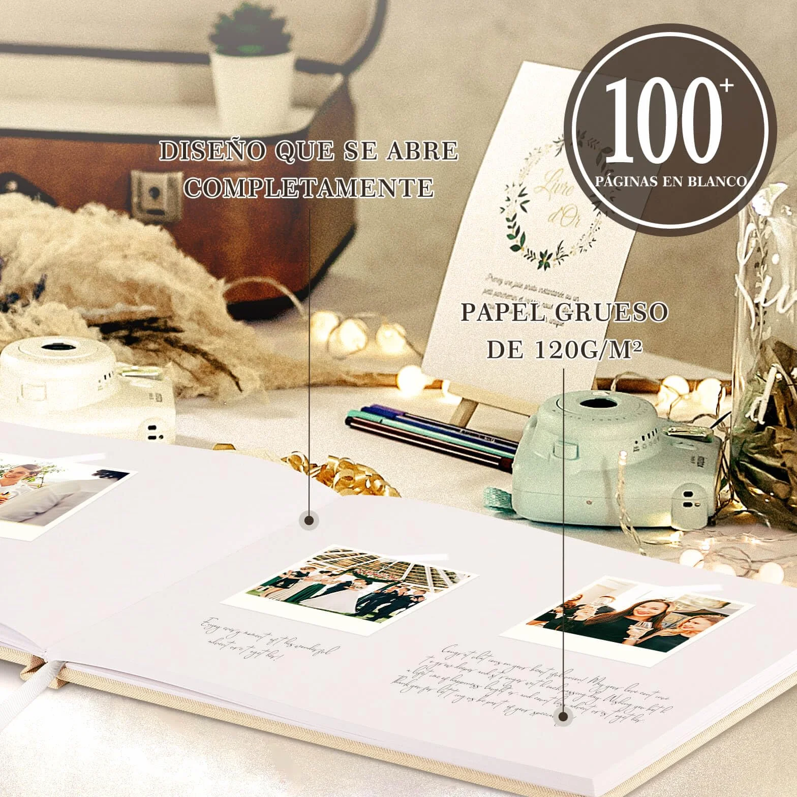 Libro de Visitas de Boda 108 Páginas en Blanco, Lino, Verde