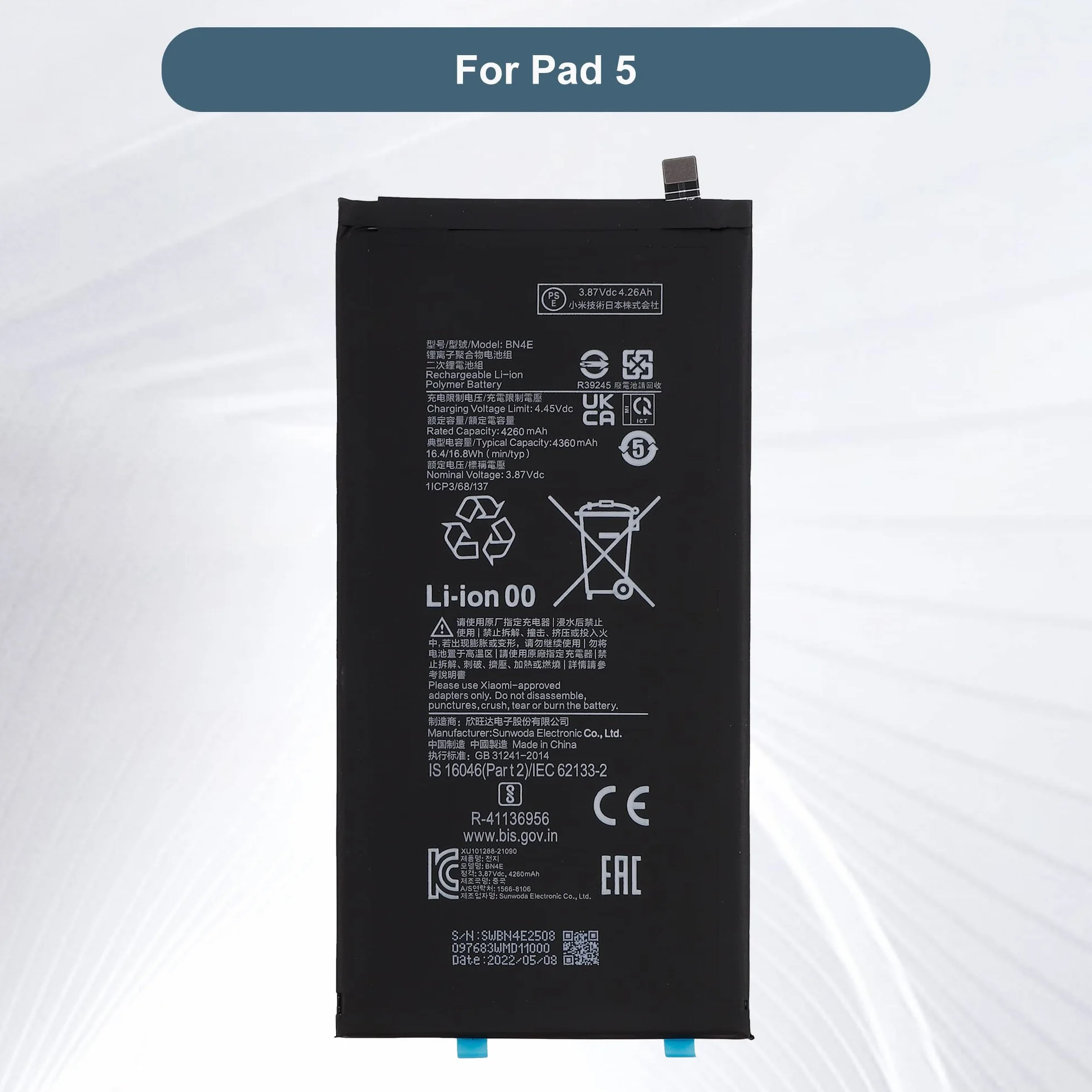 Batería de Recambio BN4E Compatible con Xiaomi Pad 5 con Herramientas