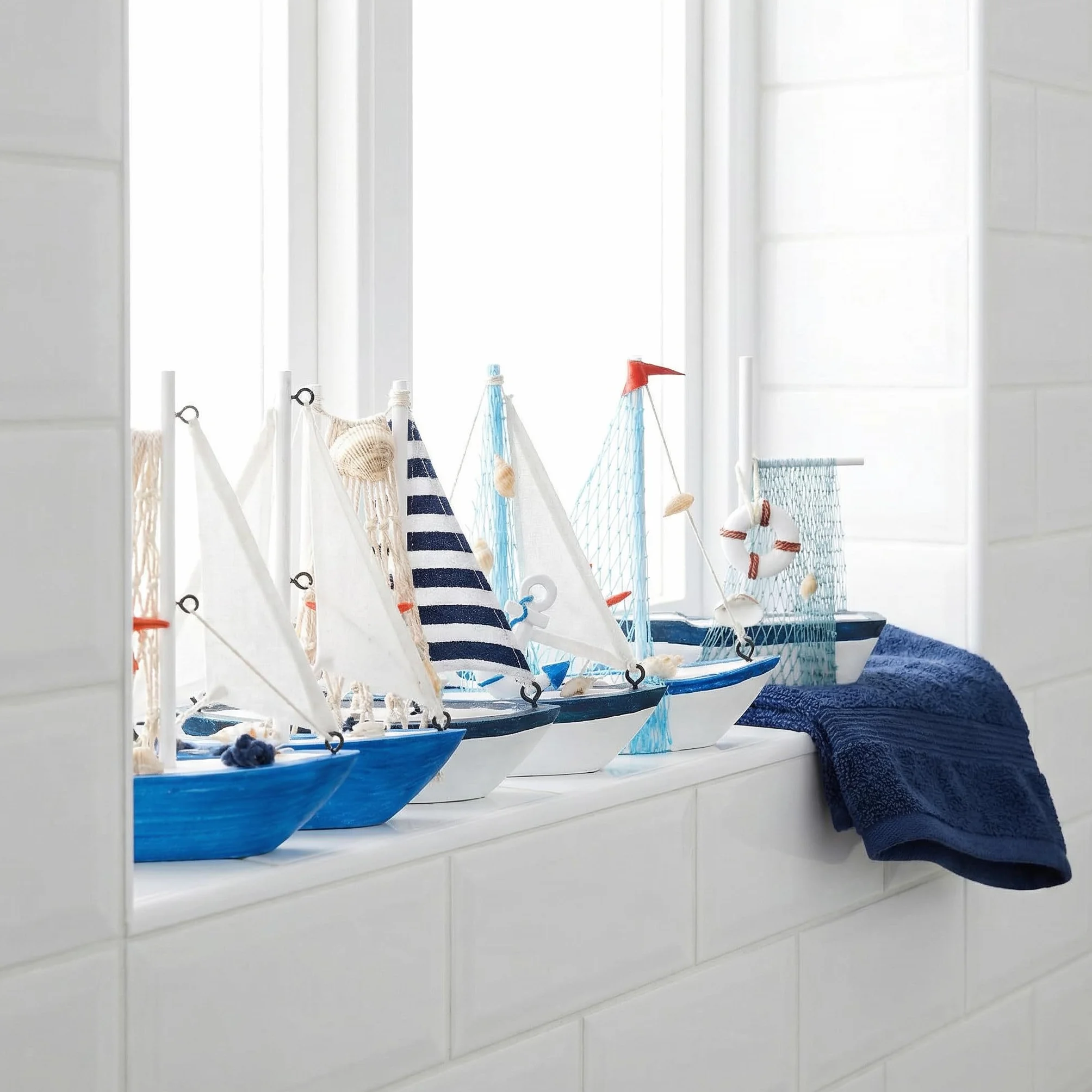 Velas decorativas náuticas hechas a mano azul marino para baño casa 6 unidades