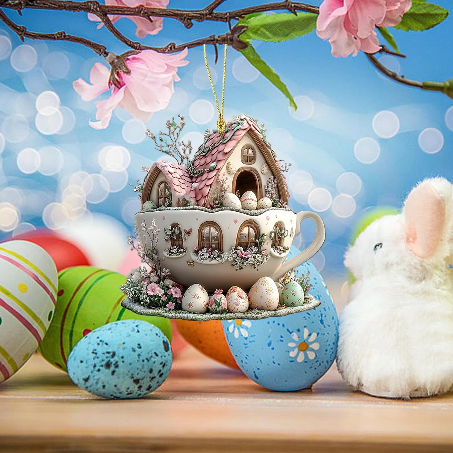 Adornos de Pascua Conejito Decoración Casa Taza de Café Acrílico Primavera