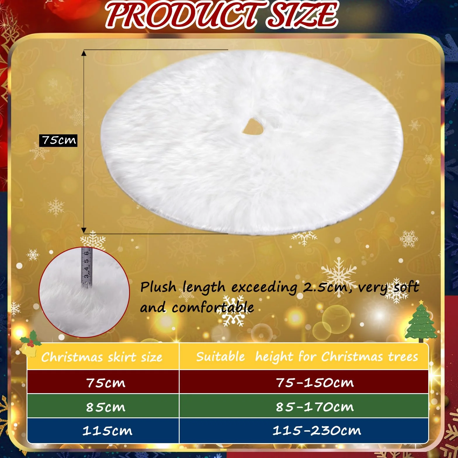 Falda Árbol de Navidad Blanco 75 CM Cubre Pie Redondo Faldas Arbol Navidad Tapete Felpa Artificial Decoración Hogar
