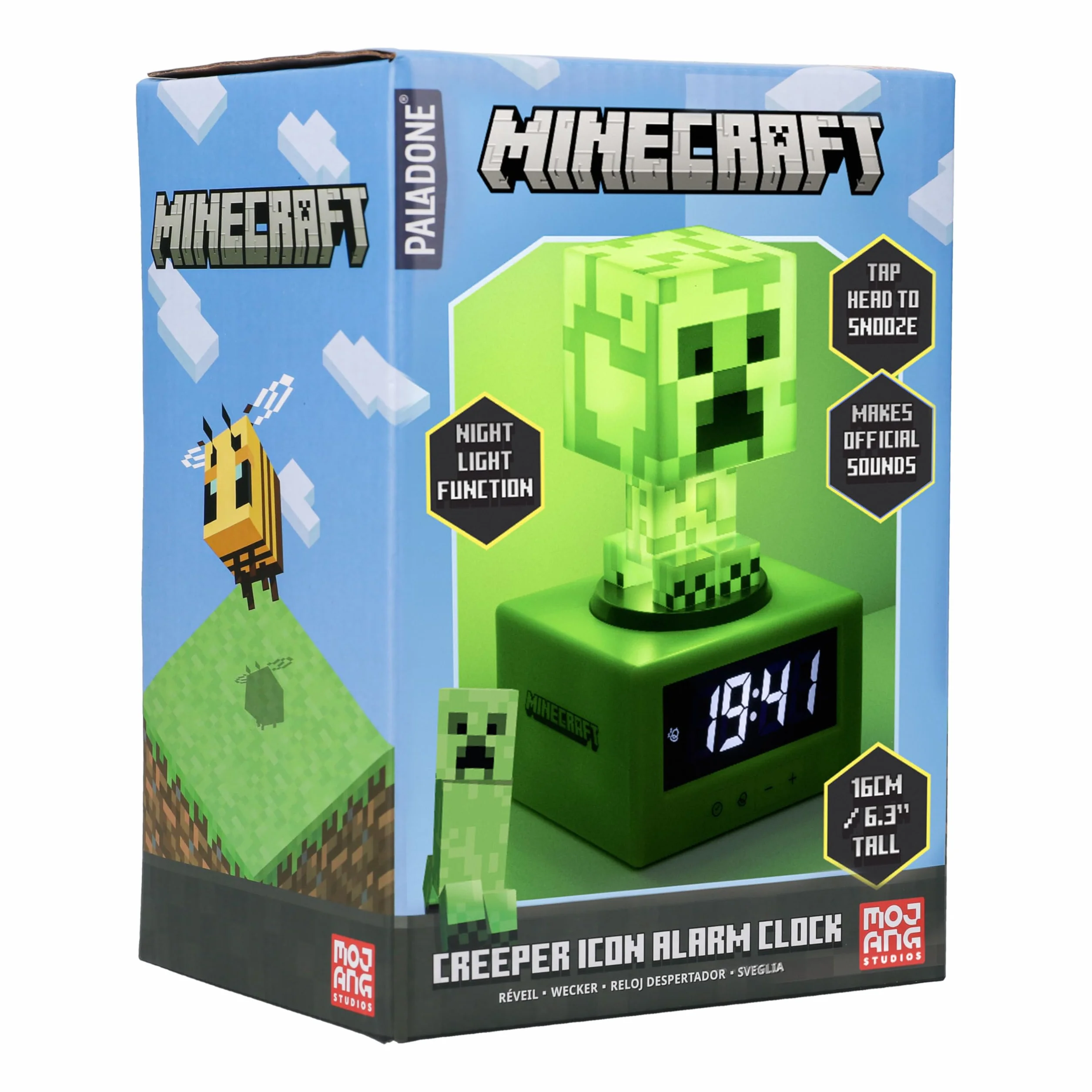 Paladone Reloj Despertador Creeper Minecraft Oficial con Música y Luz Nocturna para Niños