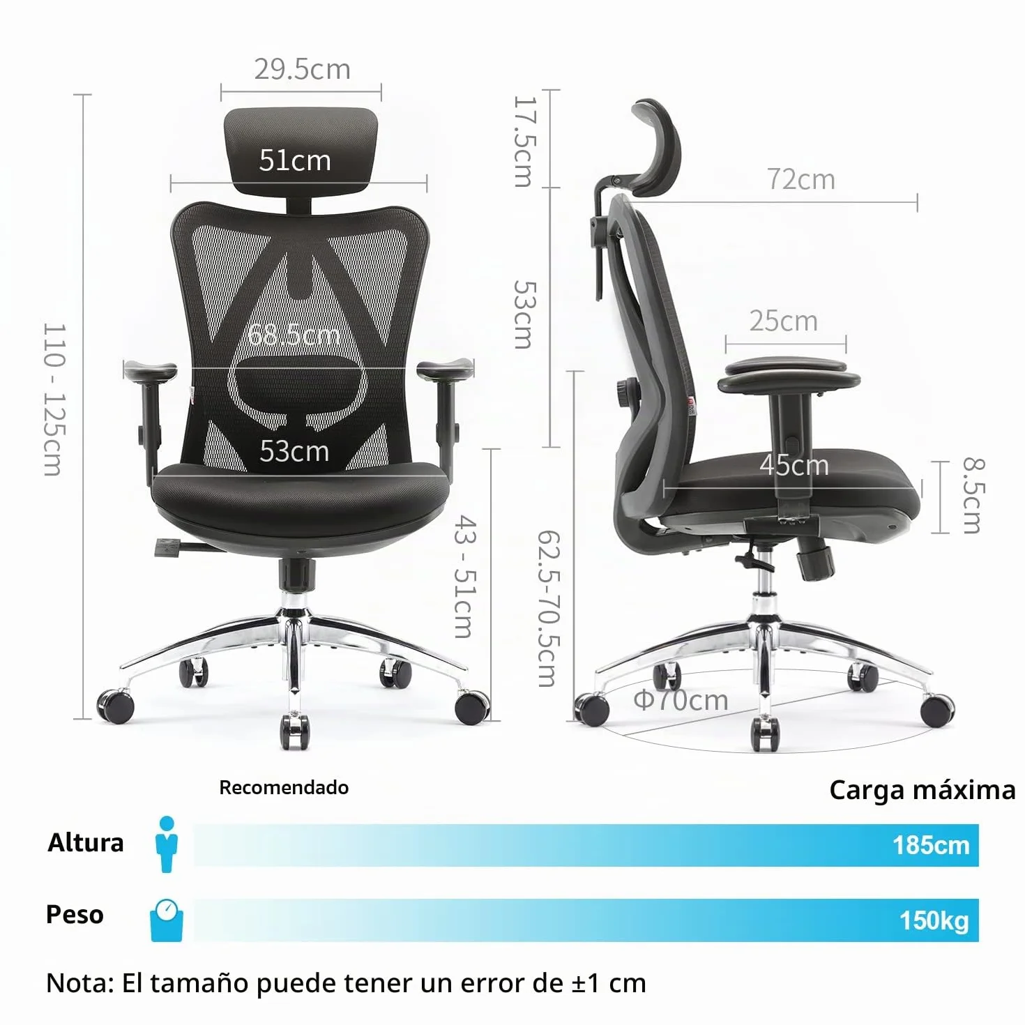 SIHOO M18 Silla Ergonómica de Oficina, Soporte Lumbar Ajustable, Reposacabezas, Apoyabrazos, Malla Giratoria, 150 kg