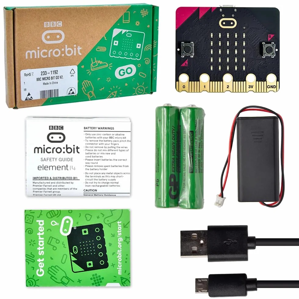 KEYESTUDIO Kit básico de Inicio para BBC Micro bit, con Placa de microbits, Soporte de batería, Cable Micro USB