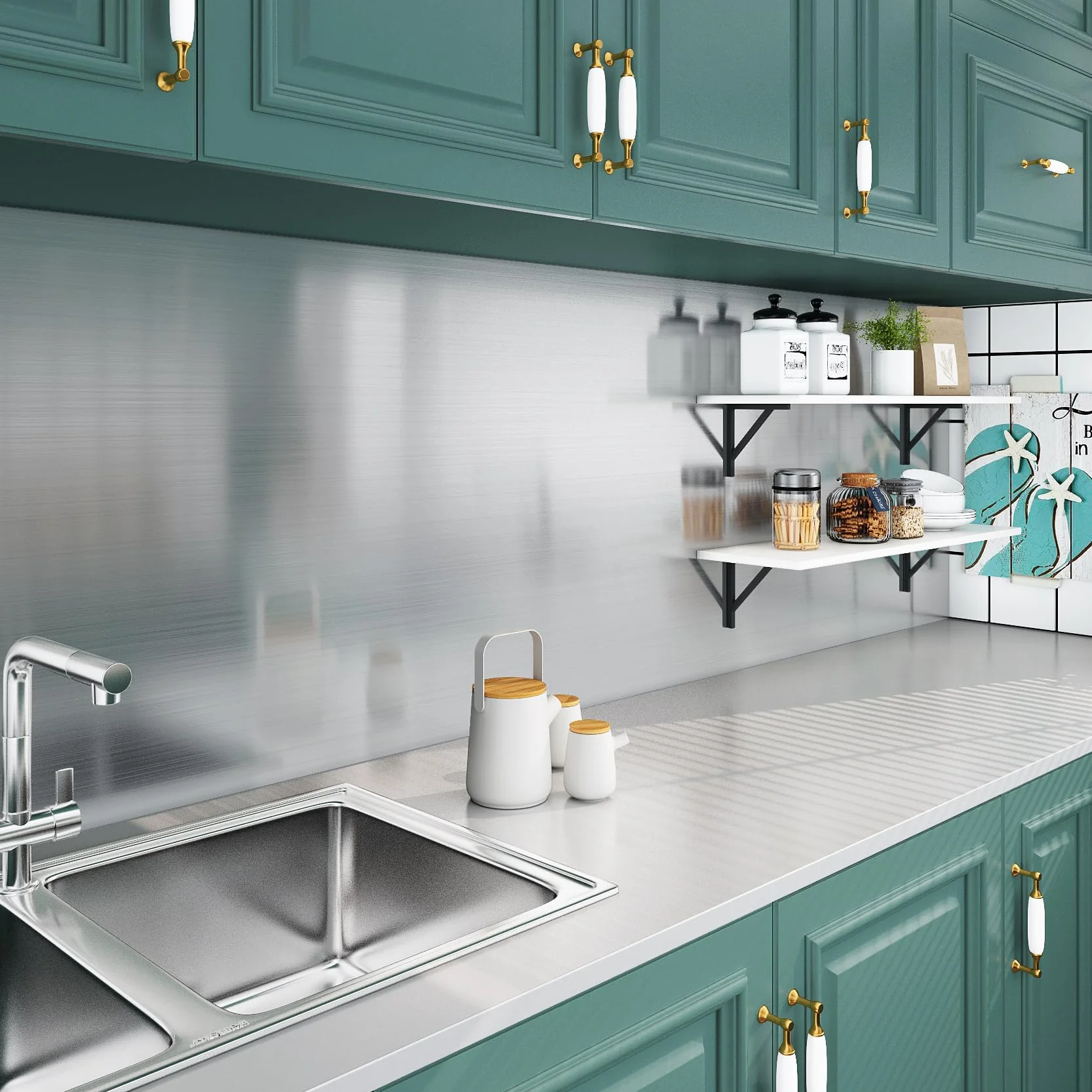 Livelynine Vinilos Acero Inoxidable Neveras Cocina Frigorifico Lavavajillas Protector Pared Antisalpicaduras 40CMX2M