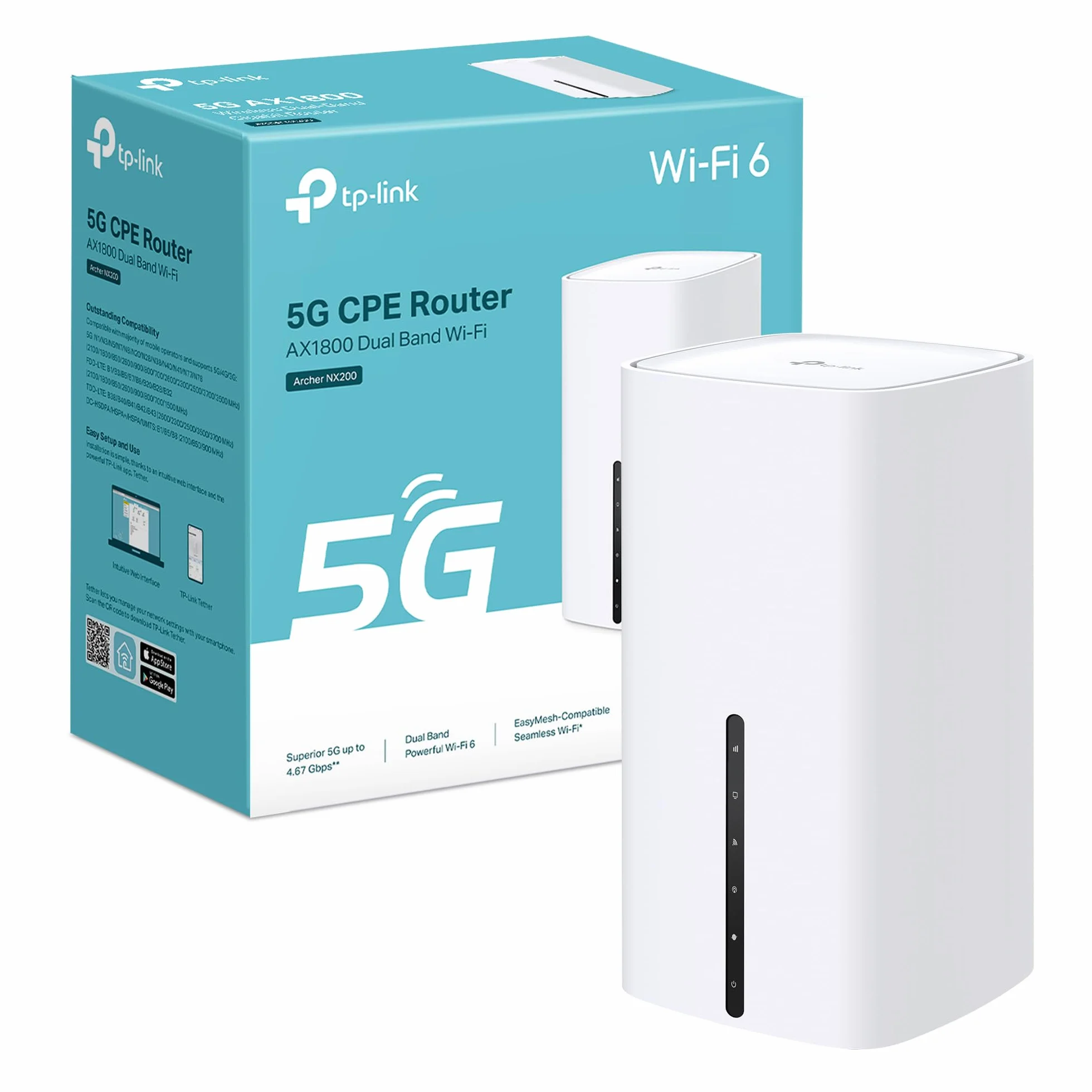[Nuevo] TP-Link Archer NX200 | Router Inalámbrico Dual-Banda AX1800 5G Gigabit | 5G SA NSA, SIM, Wi-Fi 6, 4G LTE FDD TDD, Modo Router, Puerto Gigabit, Plug and Play, EasyMesh, Fácil Configuración