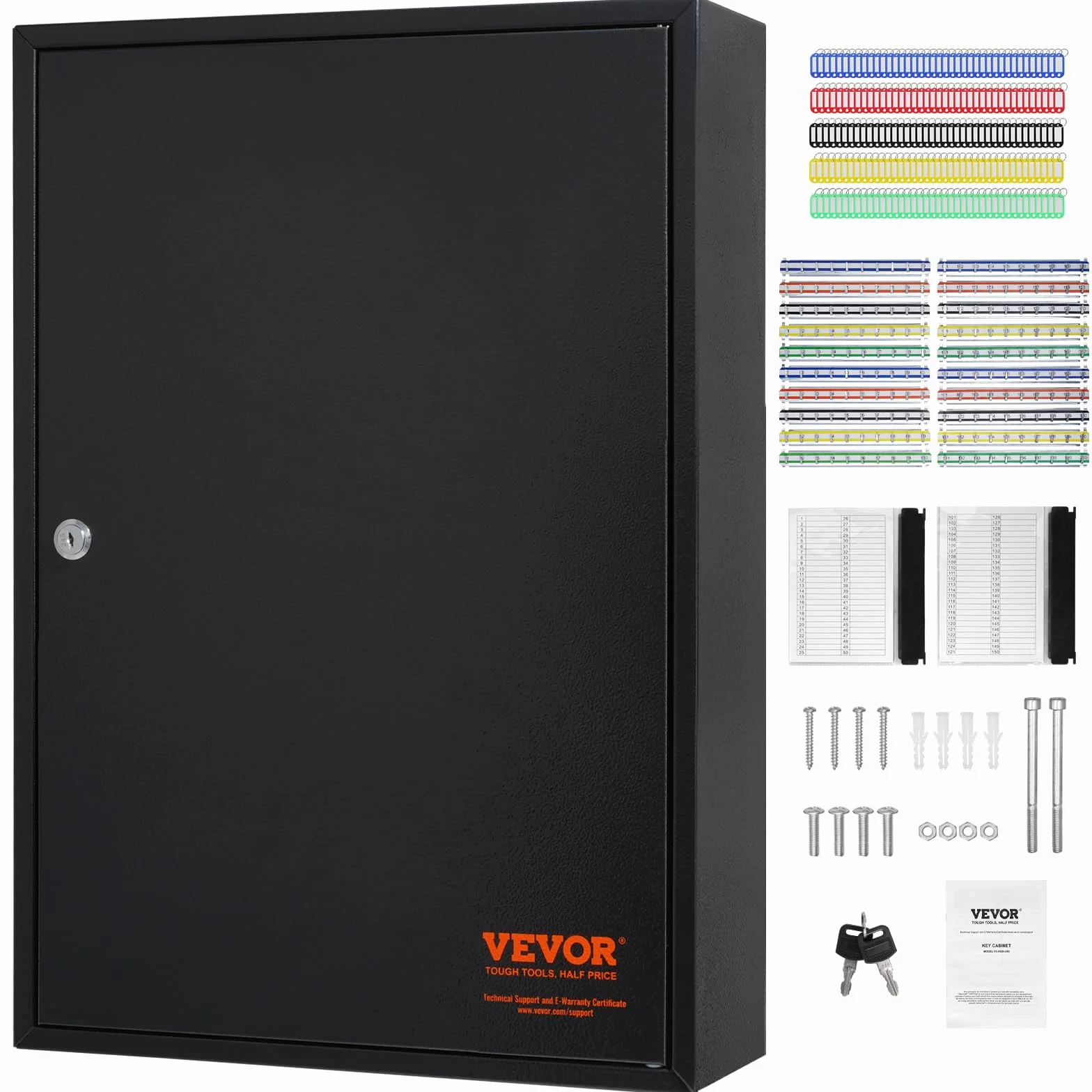 VEVOR Armario para Llaves de Pared 200 Ganchos Soporte Acero 38x13,8x55cm Cerradura Seguridad