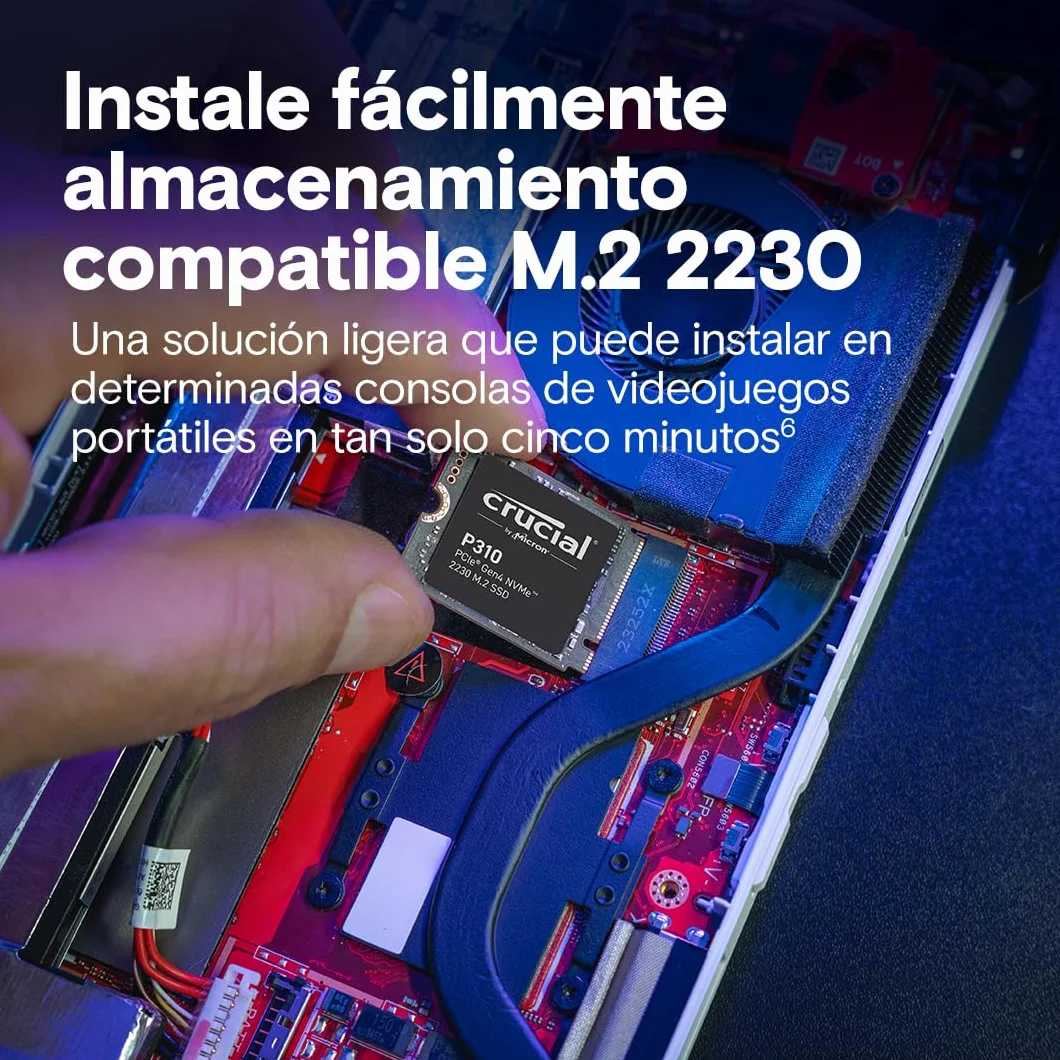 Crucial P310 SSD 2TB PCIe Gen4 NVMe M.2 2230, hasta 7.100 MB/s, Compatible con Steam Deck, ASUS ROG Ally, MSI Claw & Microsoft Surface, Disco Duro - CT2000P310SSD2