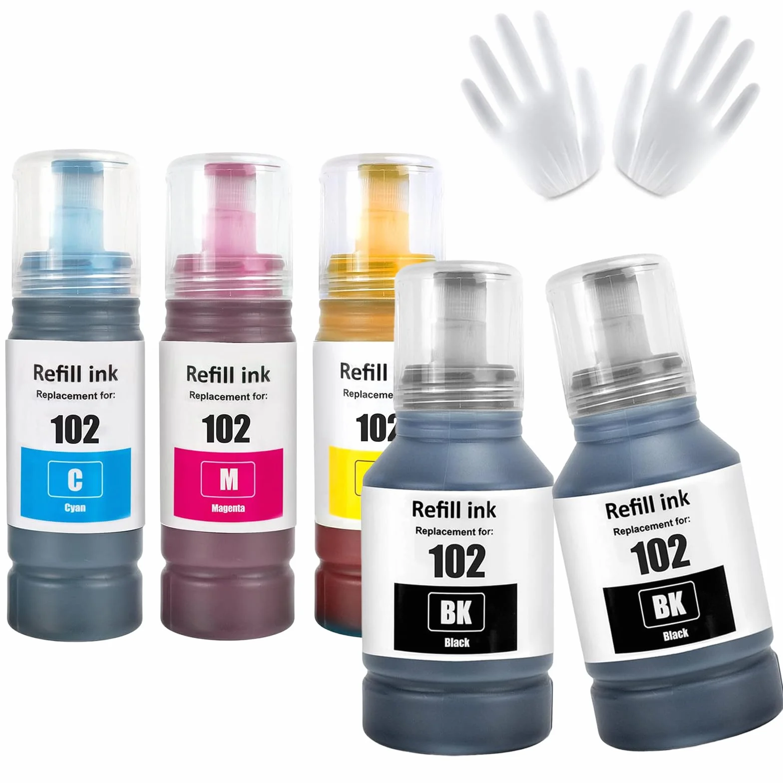 102 Tinta Múltiple Compatible para Epson EcoTank ET-2750 ET-2751 ET-2756 ET-2850 ET-2851 ET-2856 ET-3700 ET-3750 ET-3850 ET-4500 ET-4700 ET-4750 ET-4850 ET-4856 ET-15000 Impresora (BK*2/C/M/Y)