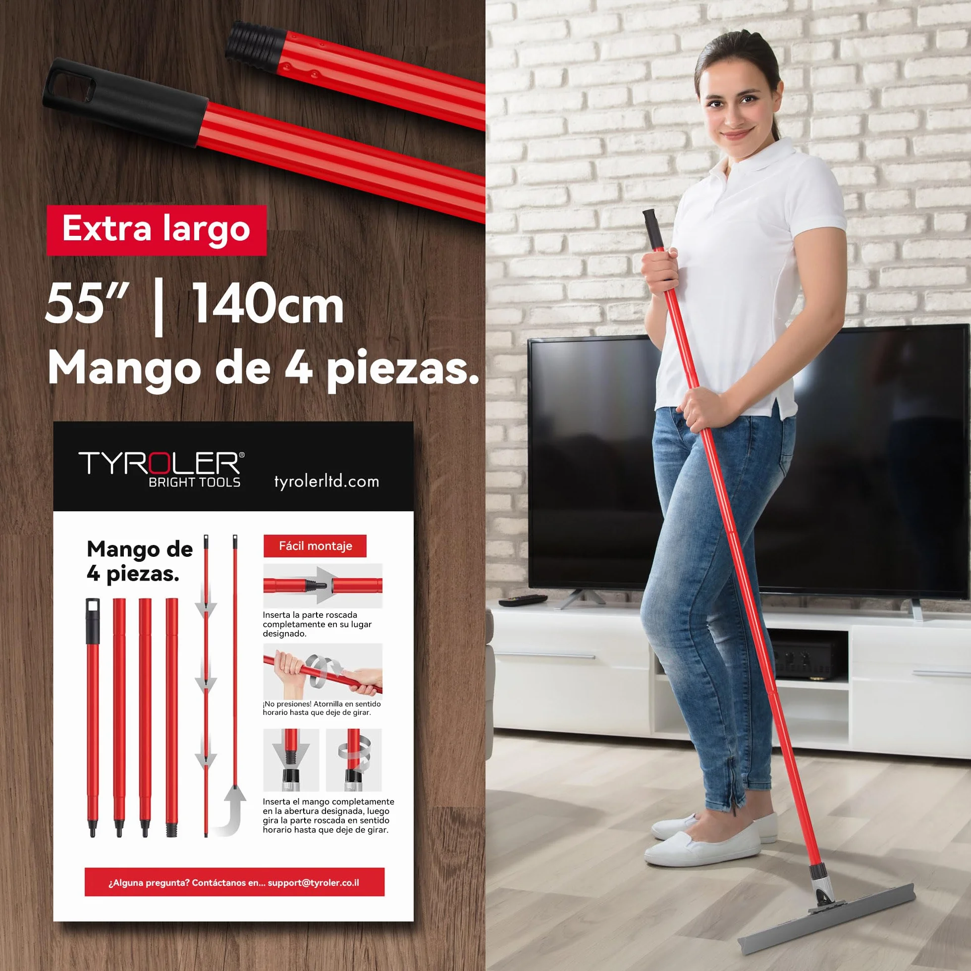 Escobilla de Goma Silicona 45 cm Mango 140 cm Tyroler Escoba Suelo Exterior