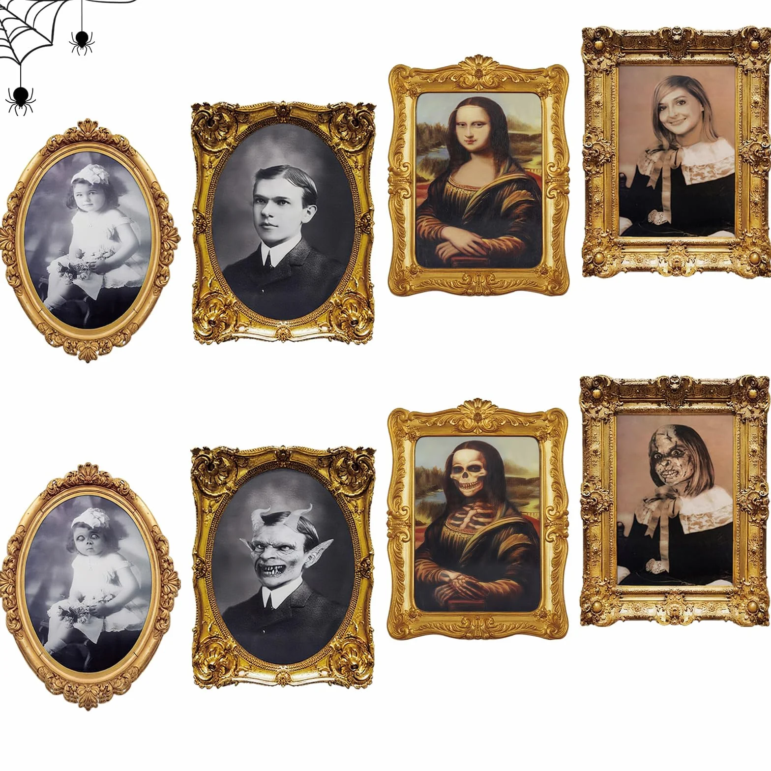 ROEOWENE 4pcs Cuadros Halloween Adornos 33x25cm Terror Decoracion Interior Cosas de Halloween Decoracion Marco de Fotos Retrato Horror Decoración Puerta Casa para Fiesta Temática,Casa Embrujada,Bar