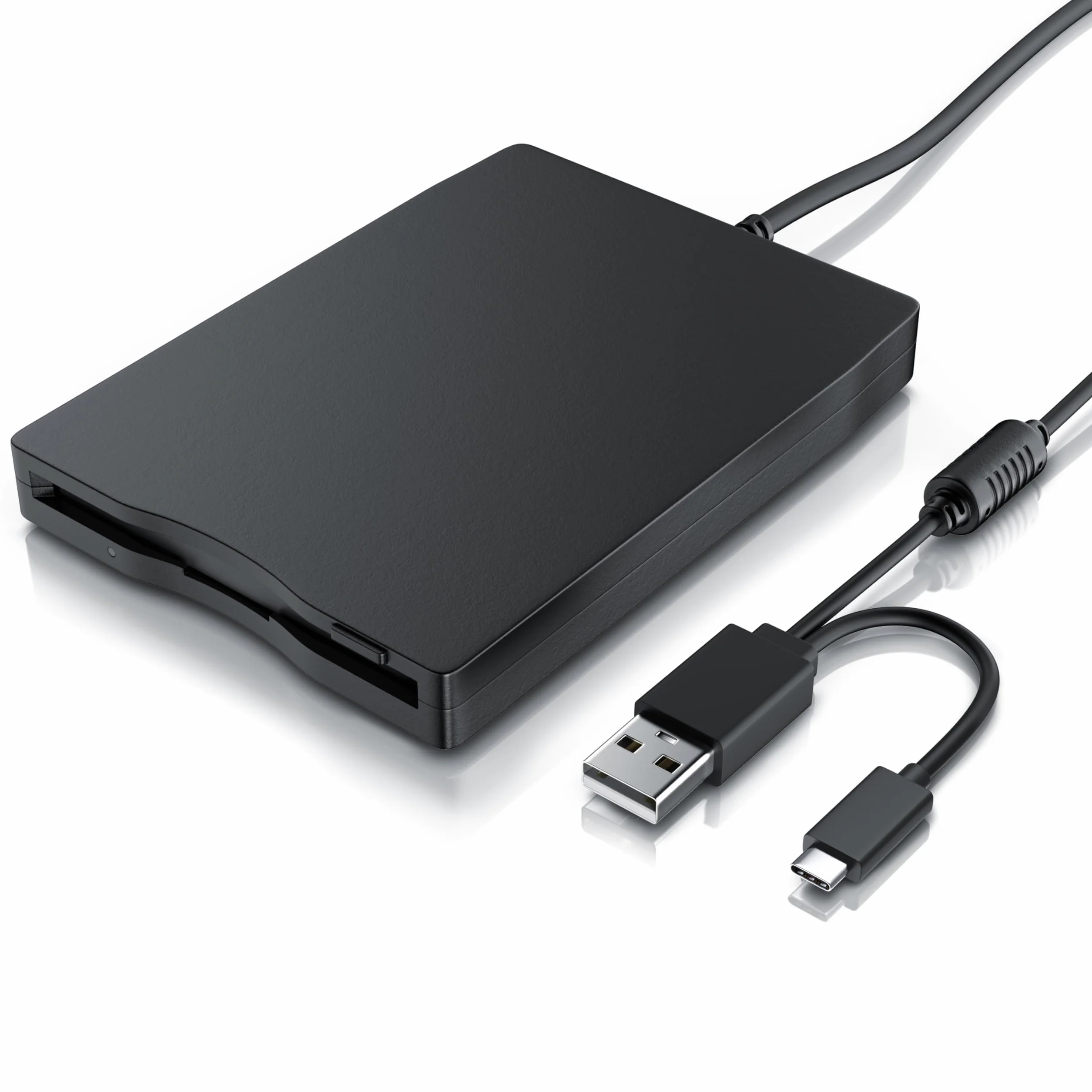 CSL - Disquetera Externa USB A y USB C - Unidad FDD 3,5 Pulgadas 1,44 MB - Lector de Disquetes Slim Portátil - Plug & Play - Compatible con PC/Portátil/Windows 11 y 10 – Negro