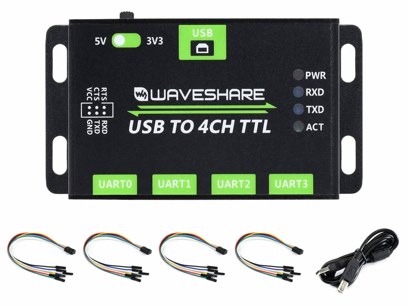 Waveshare Industrial USB to 4CH TTL Converter USB to UART with Multi Protection Circuits Multi Systems Support