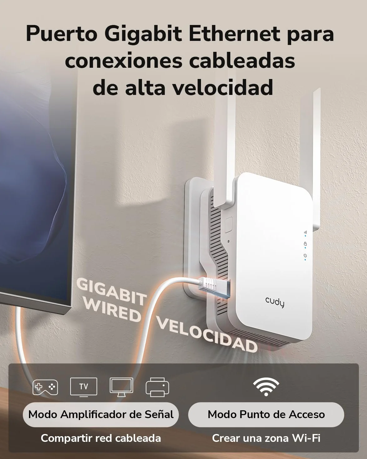 Cudy BE3600 - Amplificador de señal repetidor Wi-Fi 7 de doble banda con puerto Gigabit Ethernet, punto de acceso, configuración de aplicación, malla y soporte de aplicación, RE3600