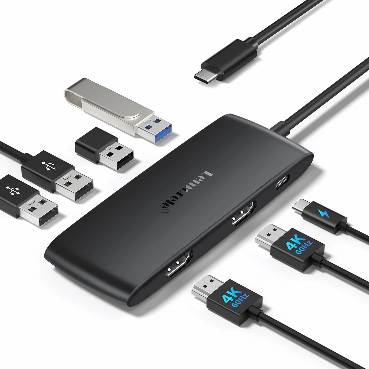 Lemorele Docking Station USB C Dual HDMI 4K60Hz, Hub USB Dual Monitor con 2*HDMI, 4 USB 3.0/2.0, PD 100W para MacBook/Windows/DELL/HP