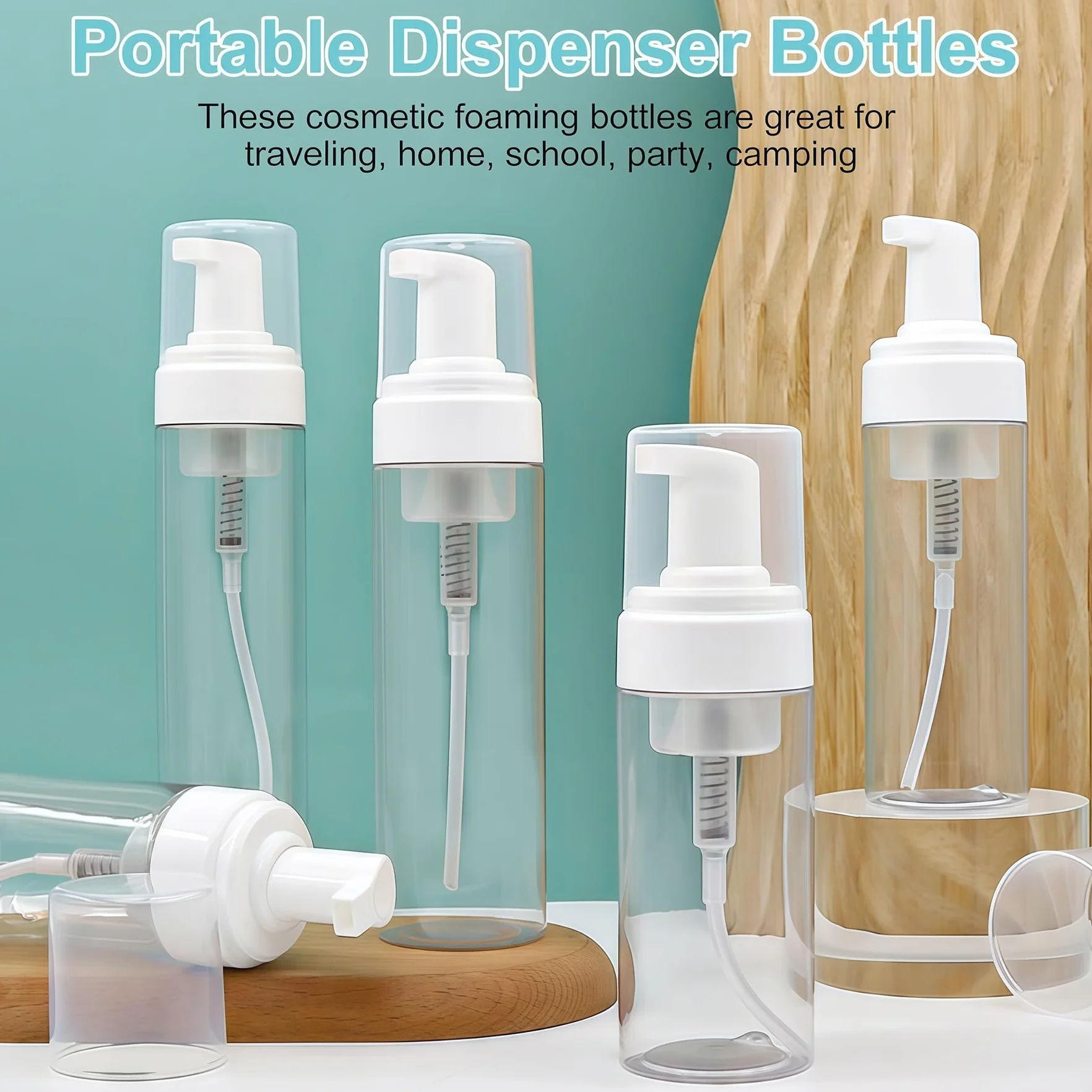 Dispensador de jabón de viaje 100 ml, botellas de espuma rellenables, transparentes, para champú y cosméticos