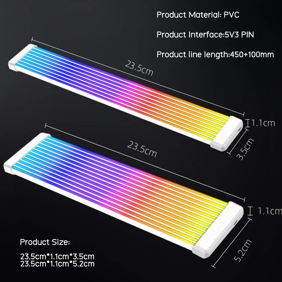 TZMRIT PC Cable Rgb, ARGB PSU Cable Cover Cable Extension, RGB Power Extension Cable Cover Kit for Motherboard and GPU PC Cable Parts Decoration (8PIN BK)